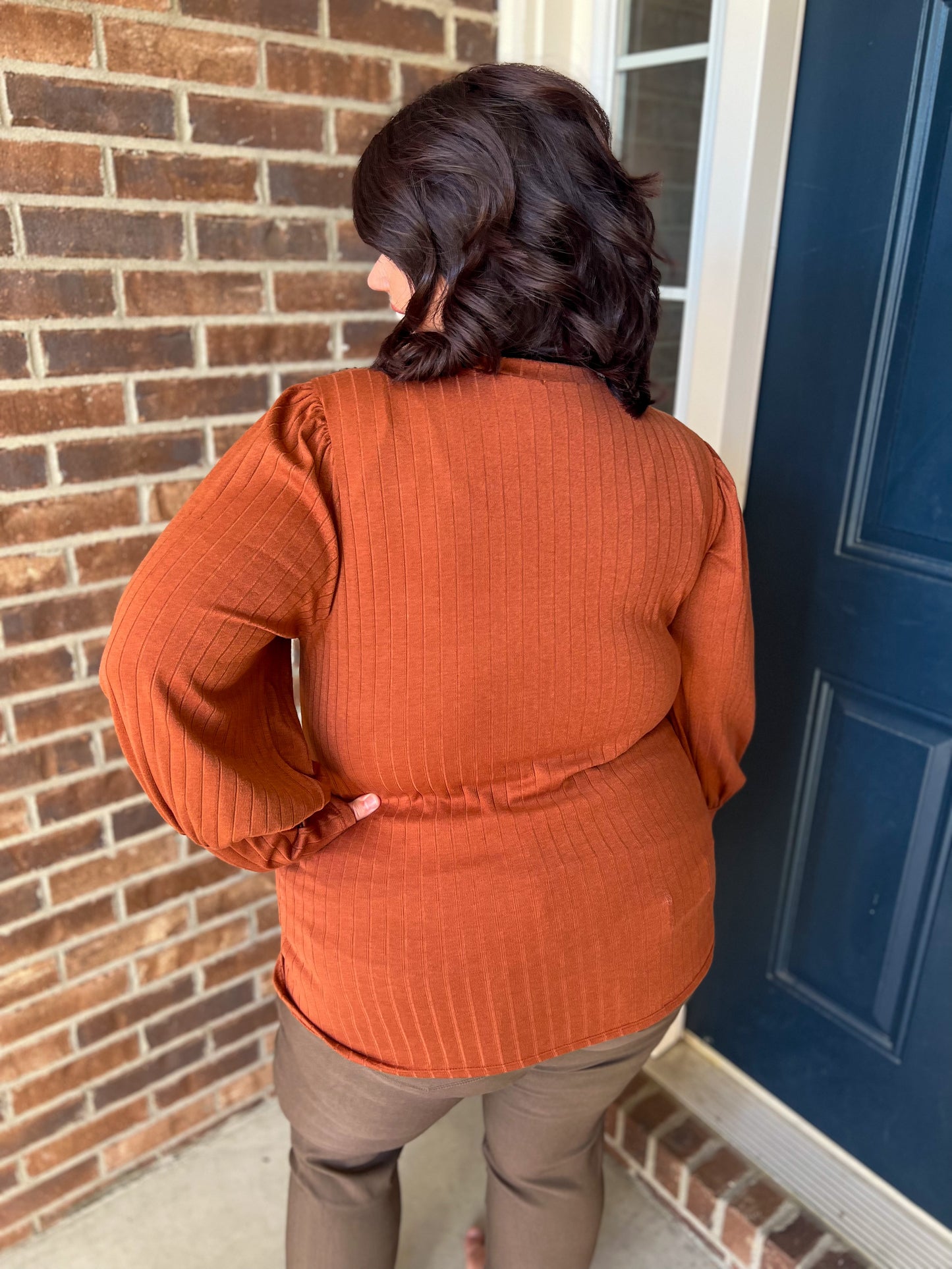 New! Burnt Orange Puff Sleeve Top