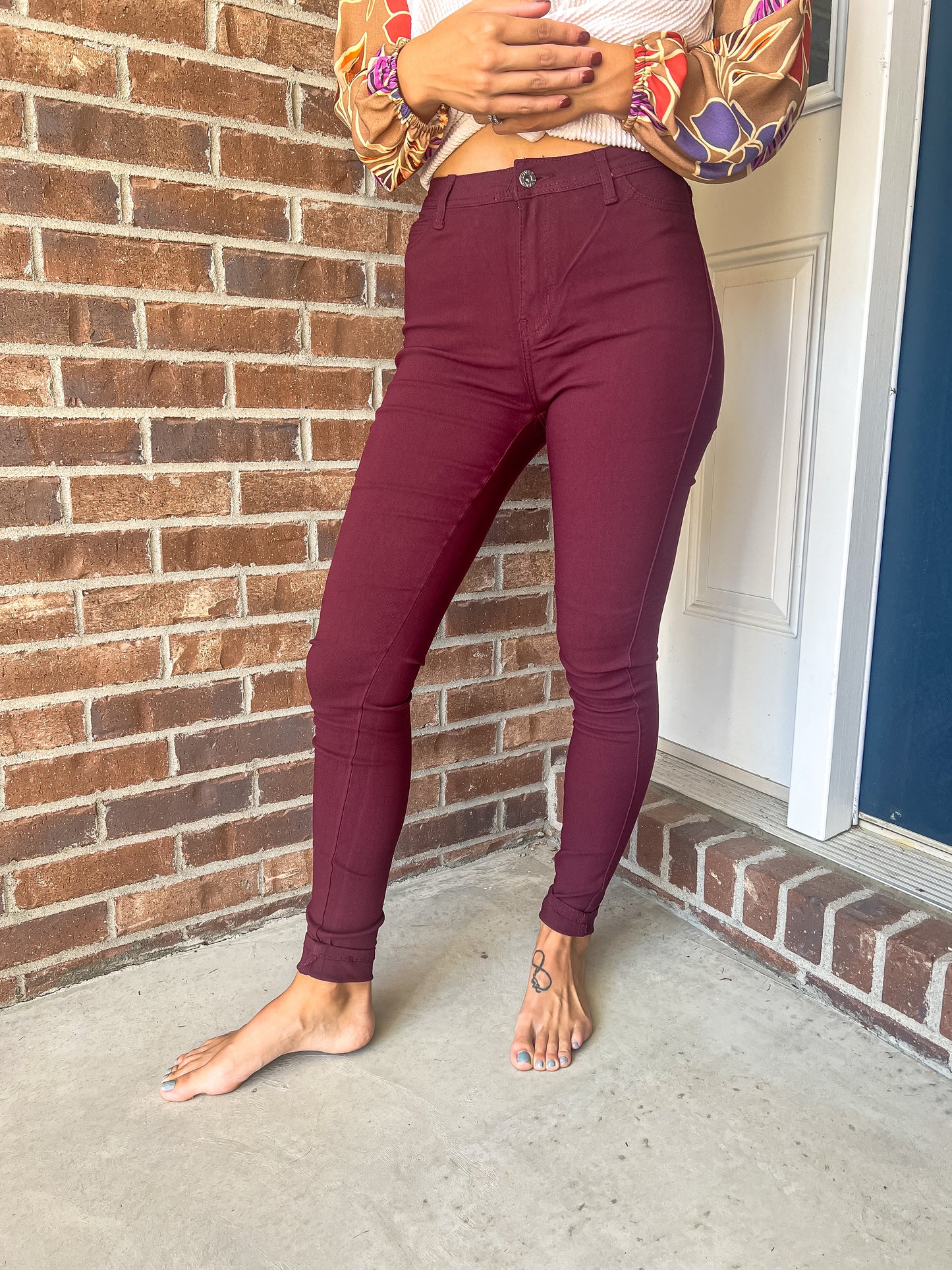 DOORBUSTER Burgundy Stretchy Skinny Jeans