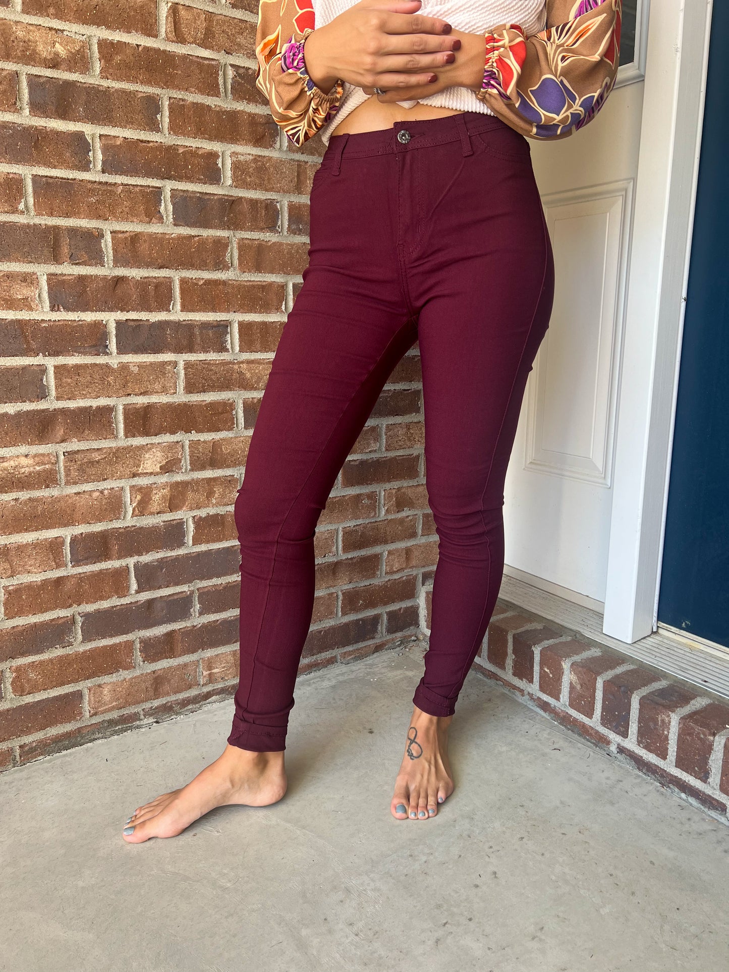 DOORBUSTER Burgundy Stretchy Skinny Jeans