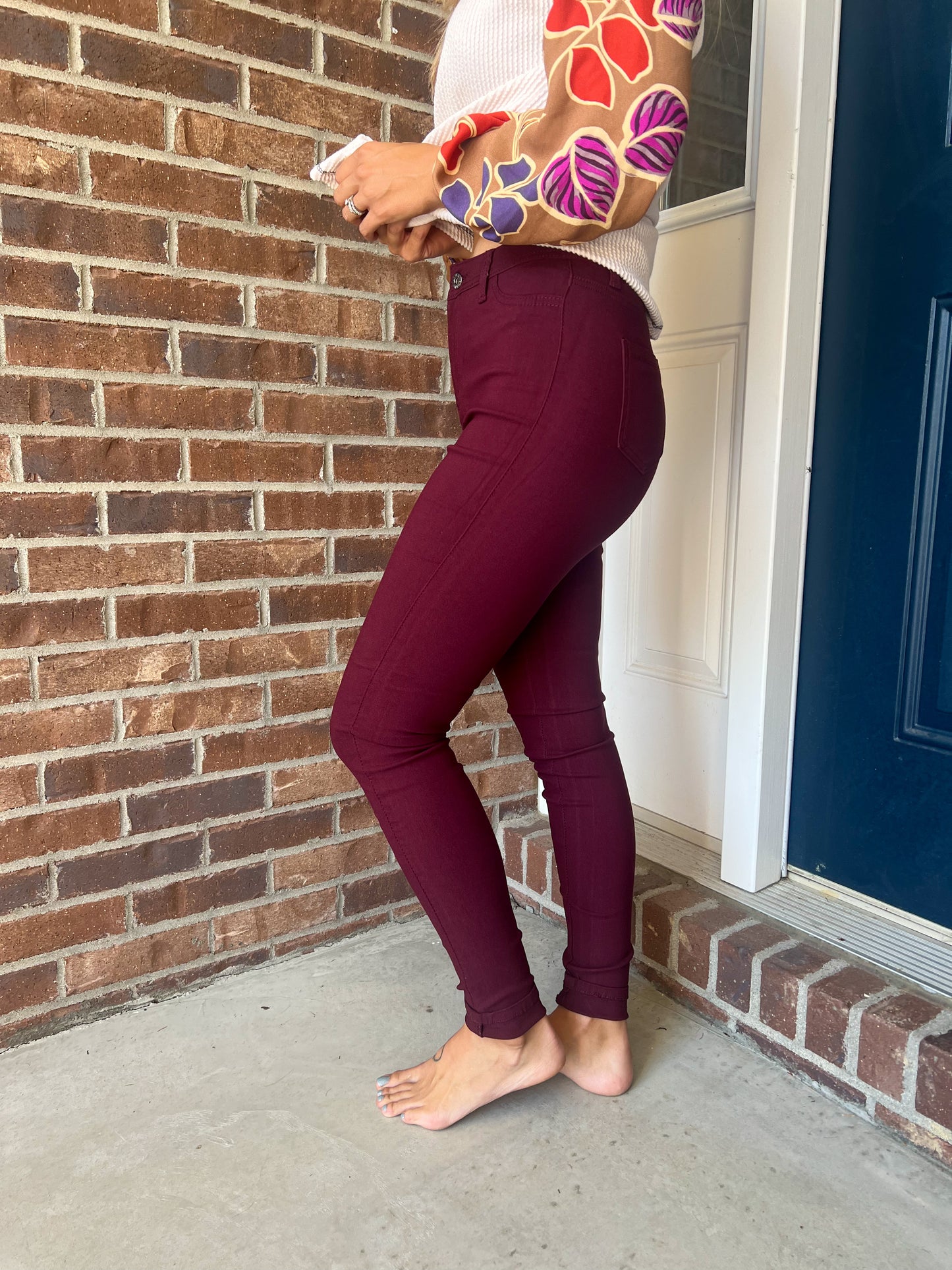DOORBUSTER Burgundy Stretchy Skinny Jeans