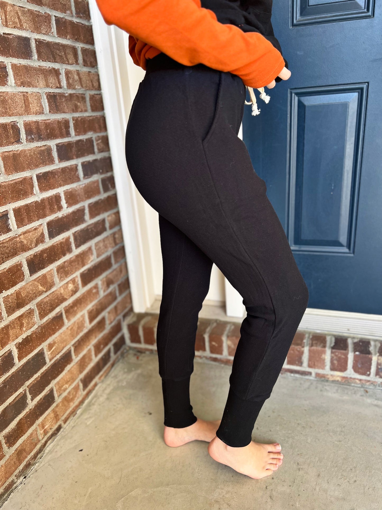 New! Ampersand Ave Waffle Knit Joggers - Black Jack