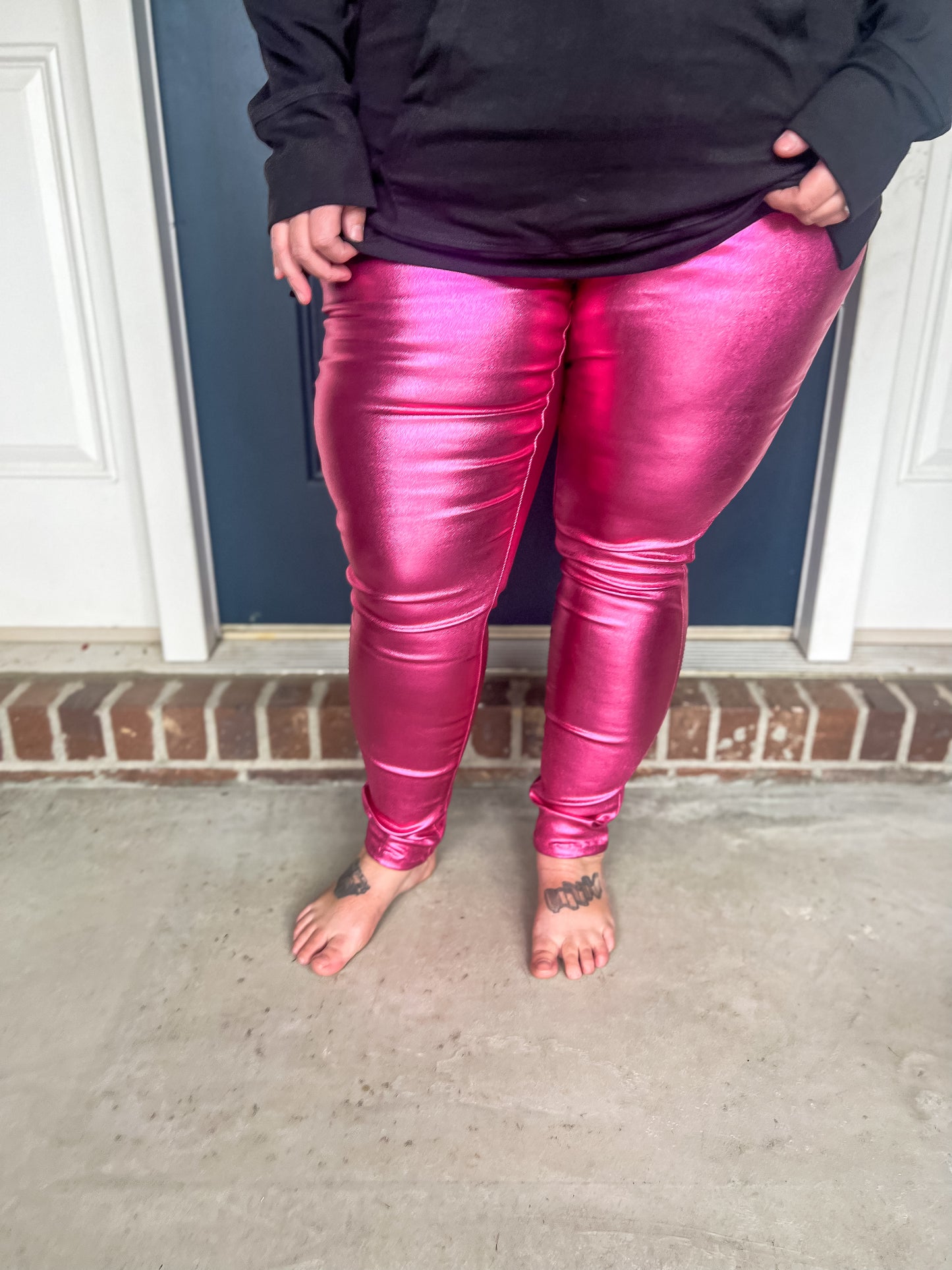 New! Metallic Skinny Jeans - Hot Pink