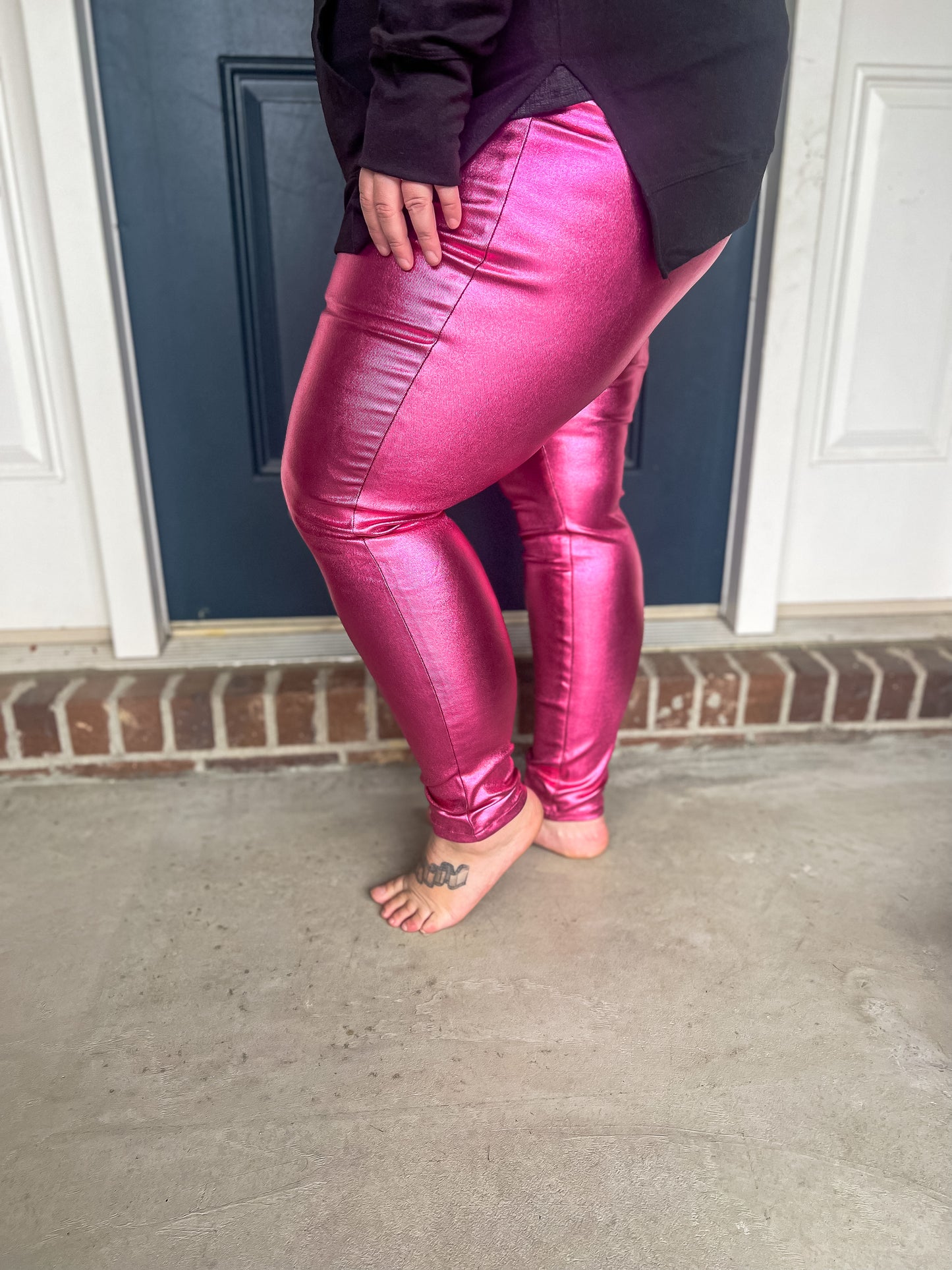 New! Metallic Skinny Jeans - Hot Pink
