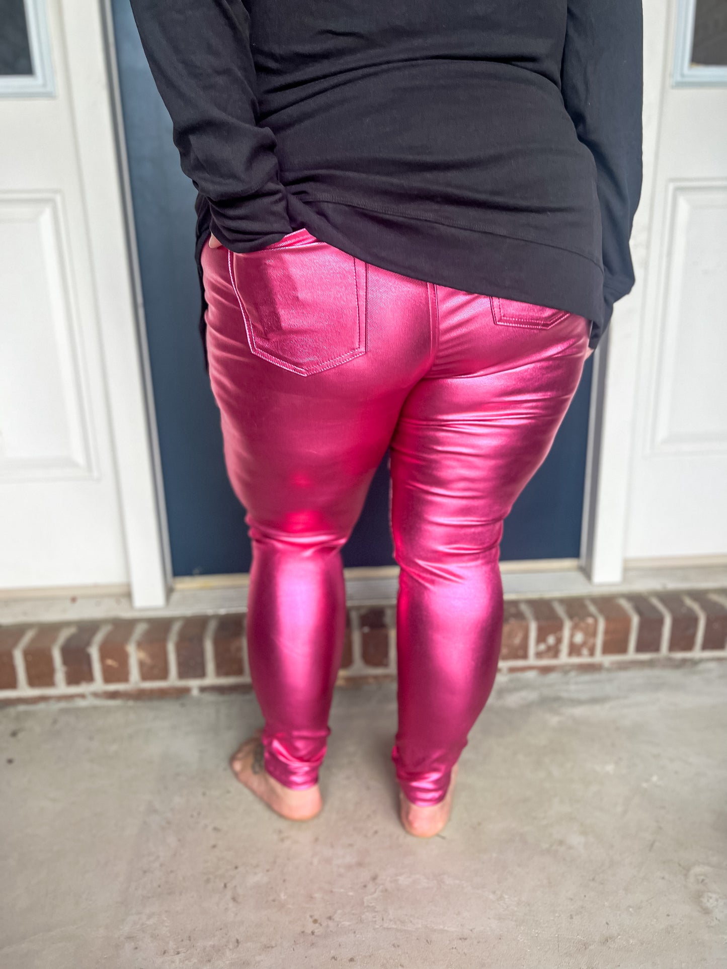 New! Metallic Skinny Jeans - Hot Pink