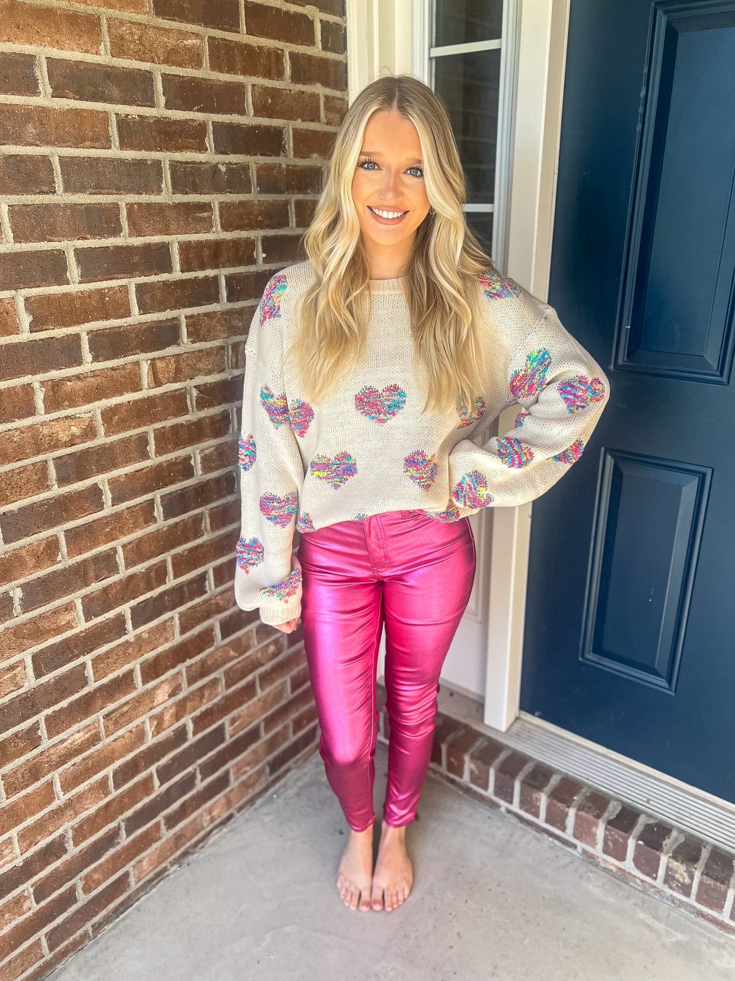 New! Metallic Skinny Jeans - Hot Pink