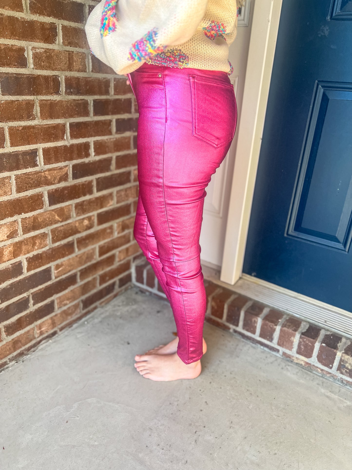 New! Metallic Skinny Jeans - Hot Pink