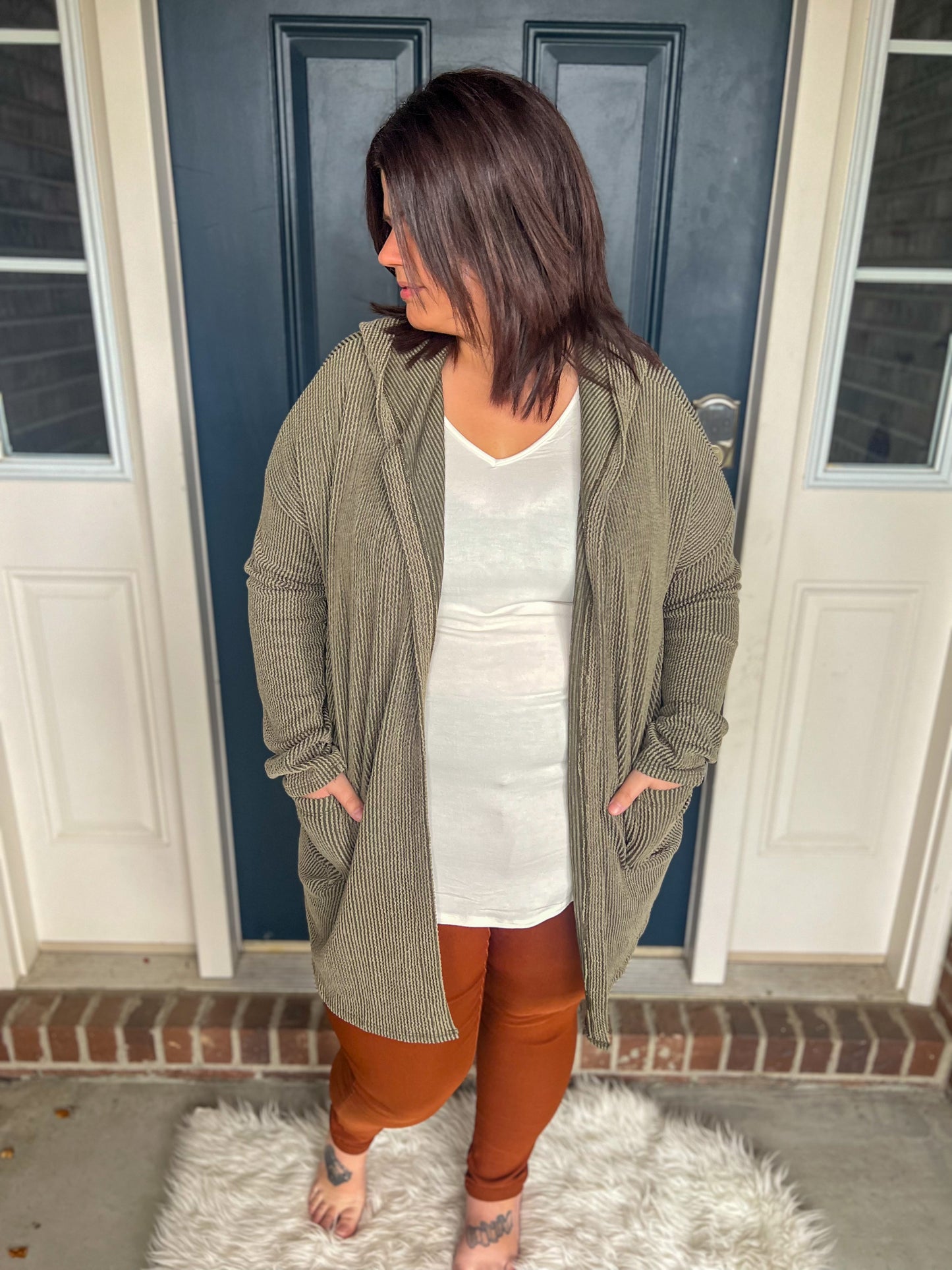 New! Hits Different Olive Hooded Cardigan