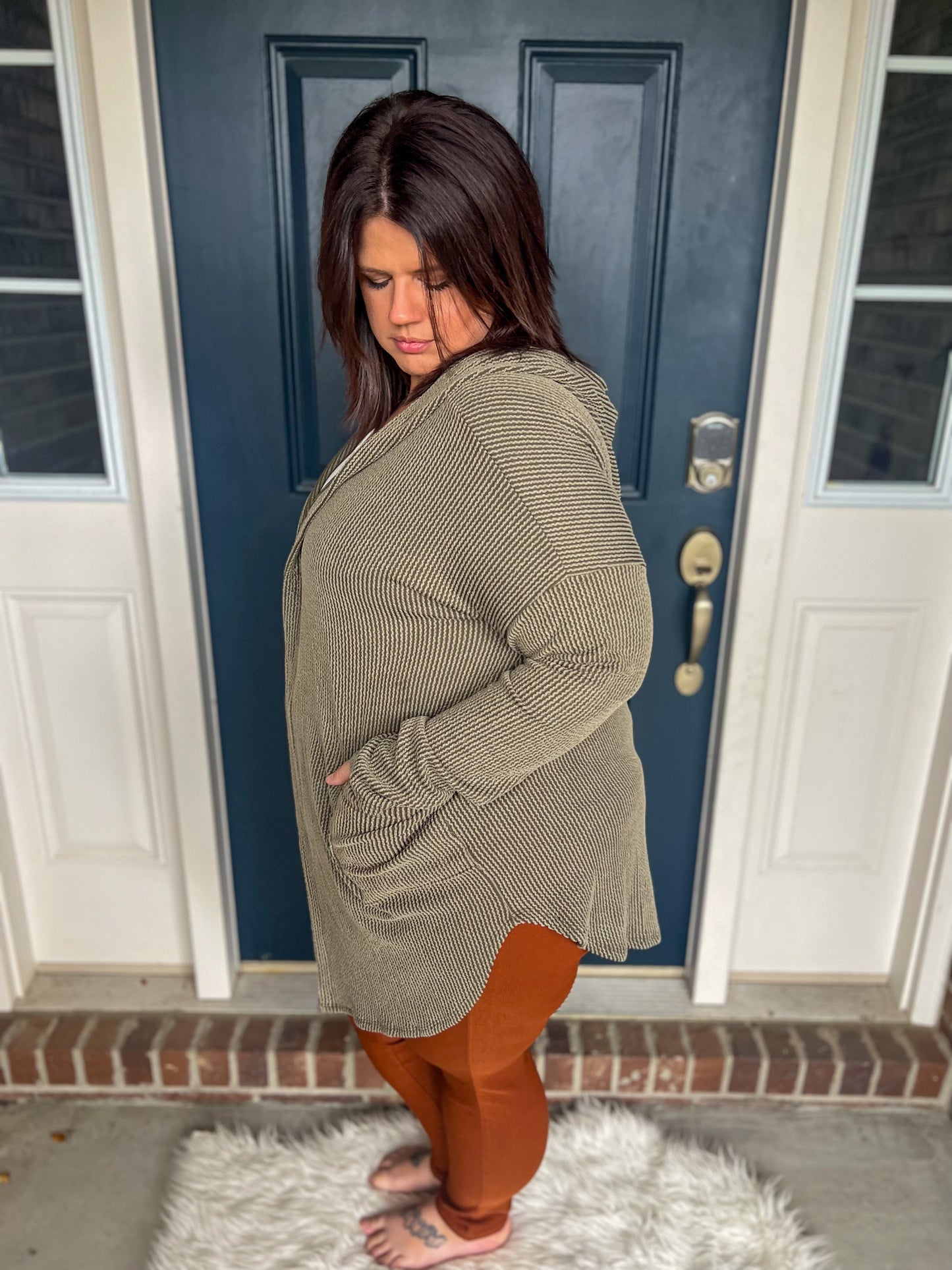 New! Hits Different Olive Hooded Cardigan