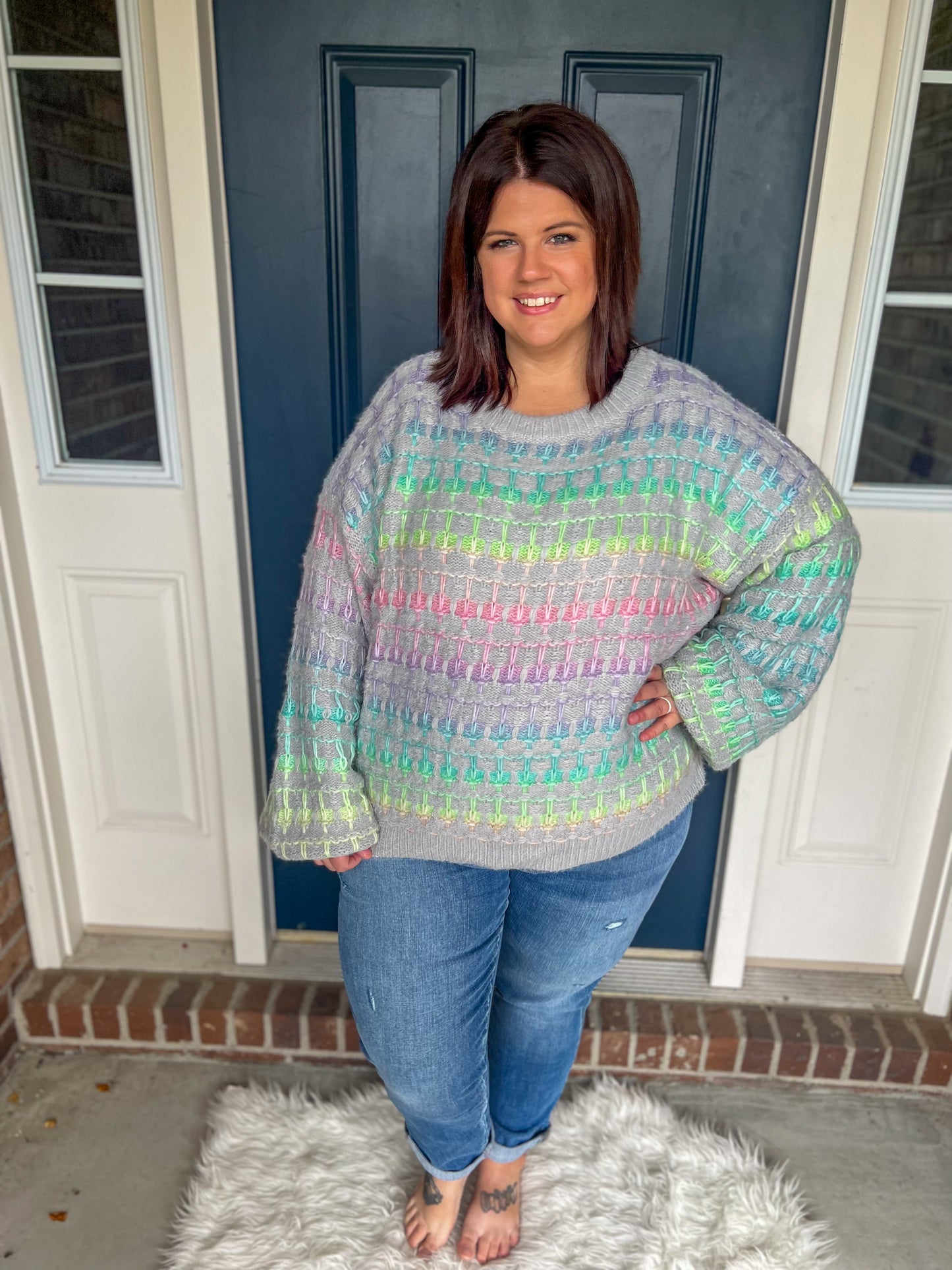 New! Sweet Nothing Colorful Gray Sweater