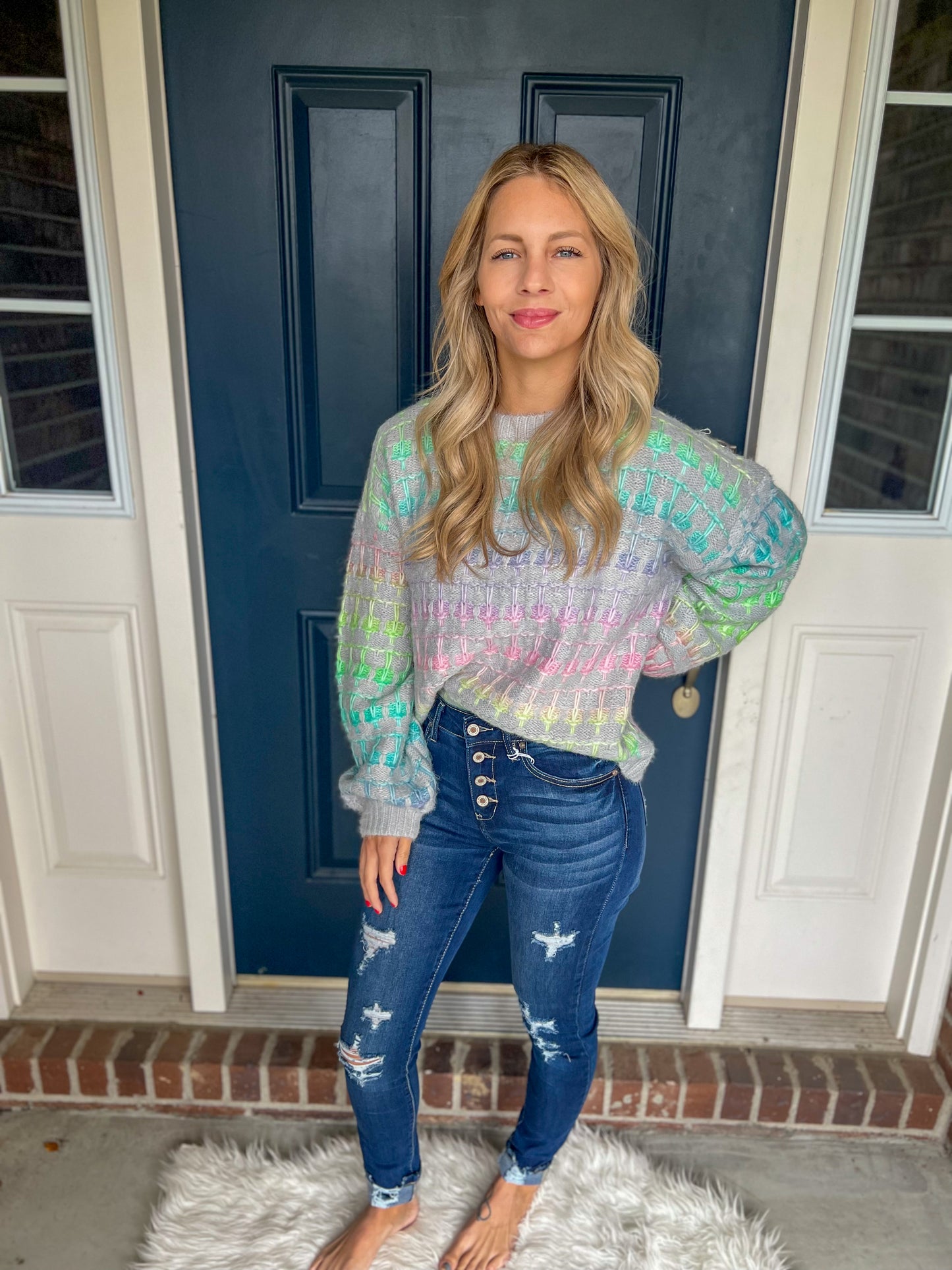 New! Sweet Nothing Colorful Gray Sweater