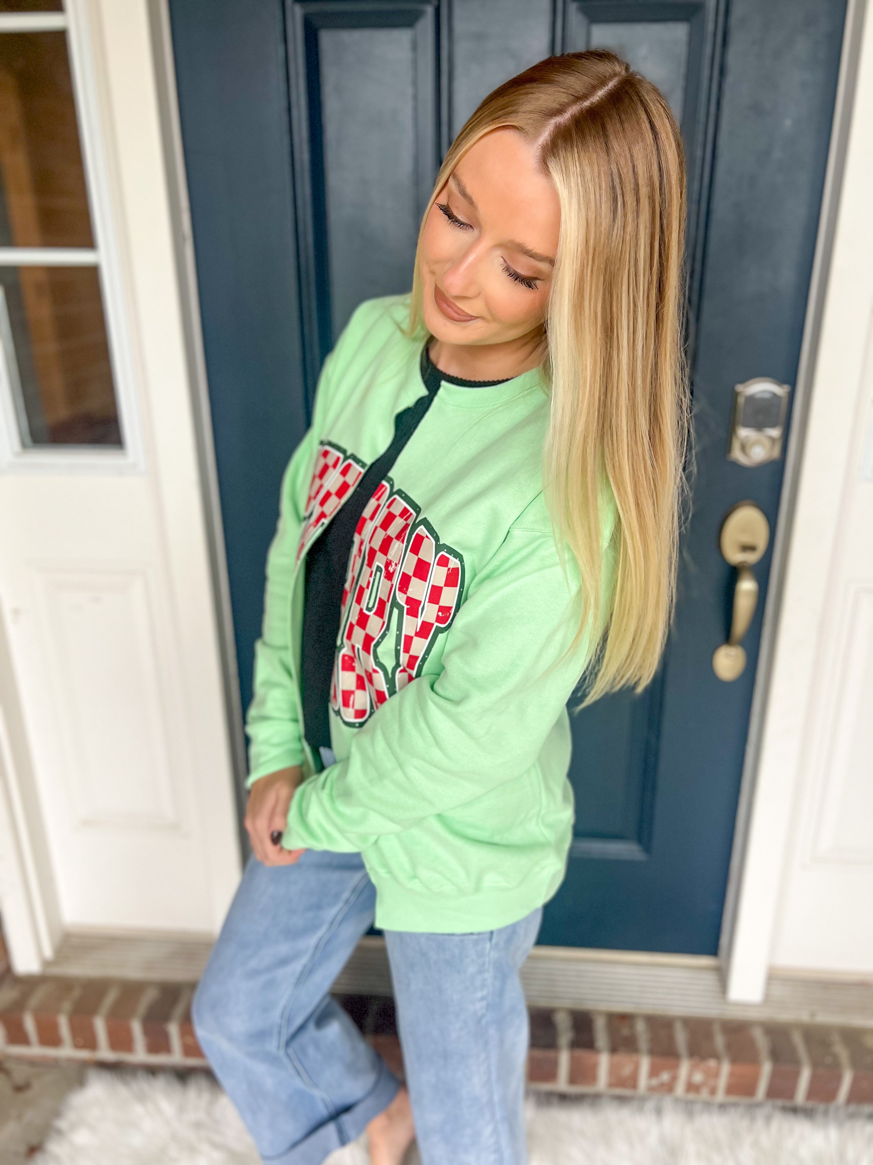Retro Merry Checkered Cardi Sweatshirt