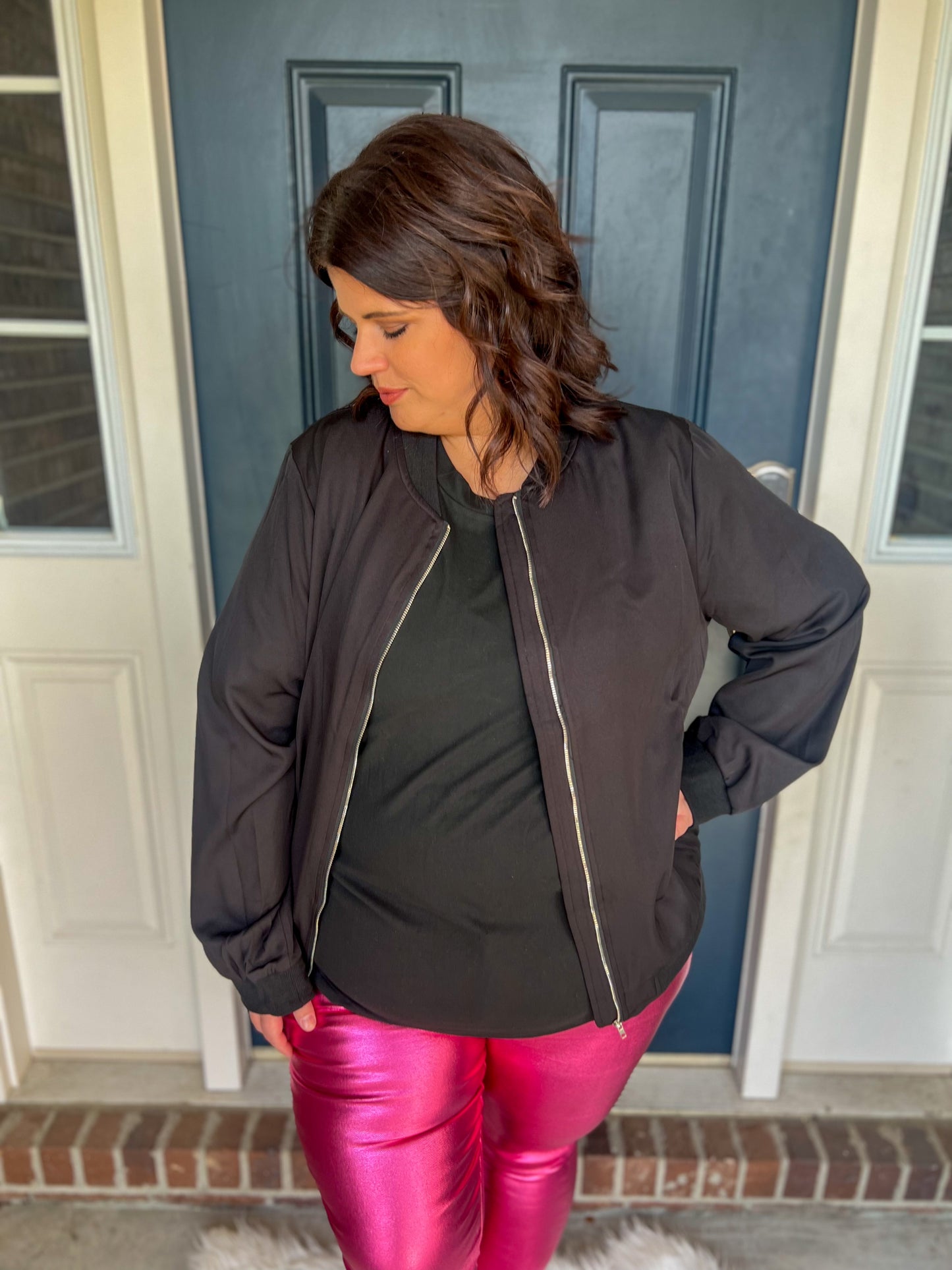 New! Ampersand Ave Bomber Jacket - Midnight
