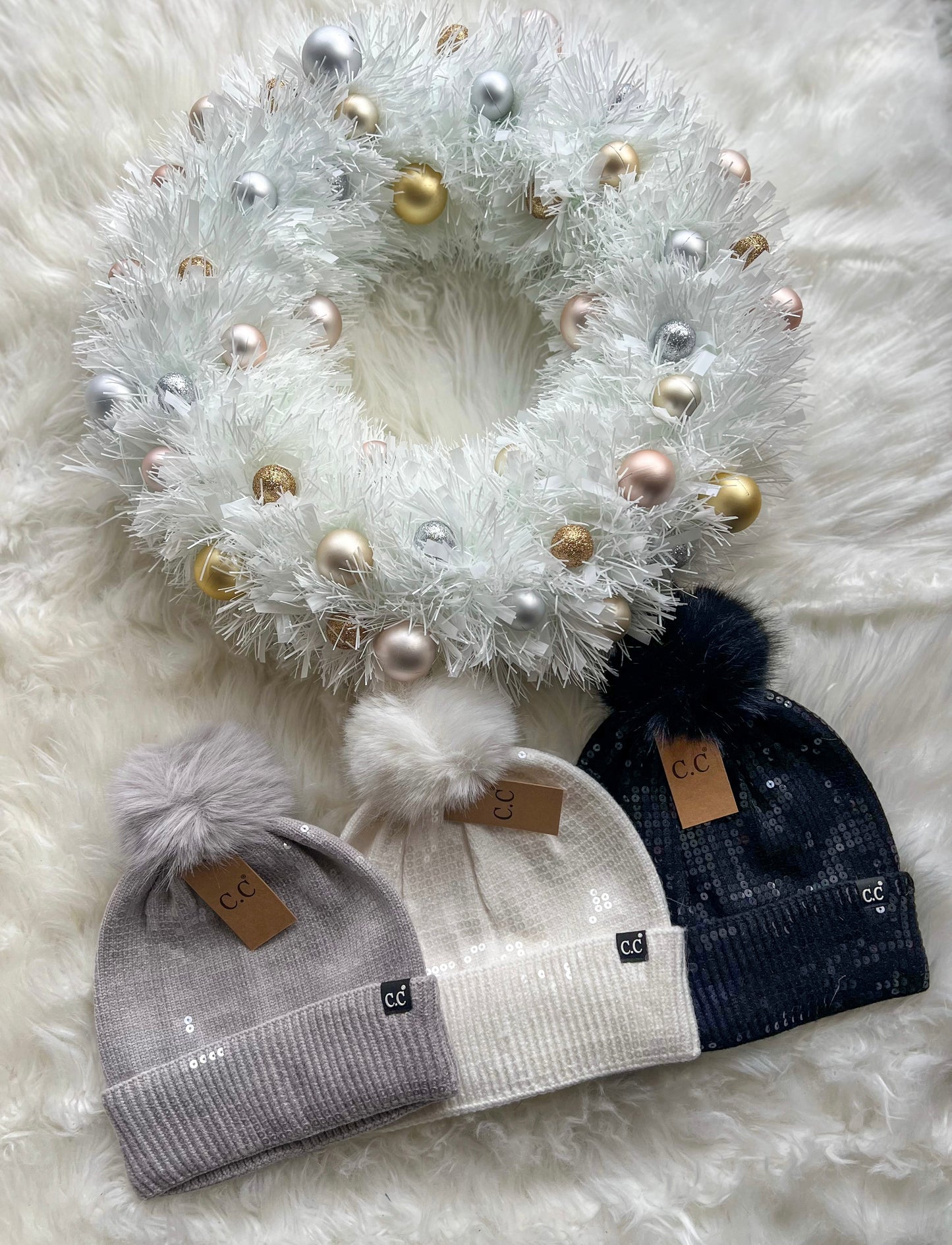 New! C.C. Sequin Pom Beanie