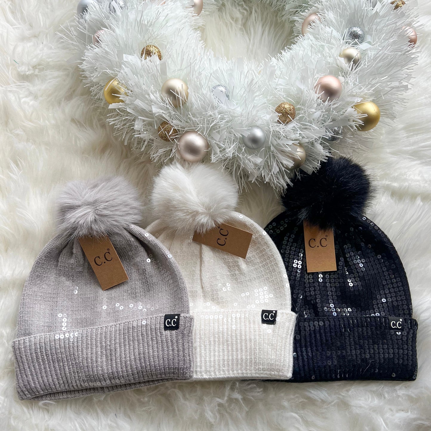 New! C.C. Sequin Pom Beanie