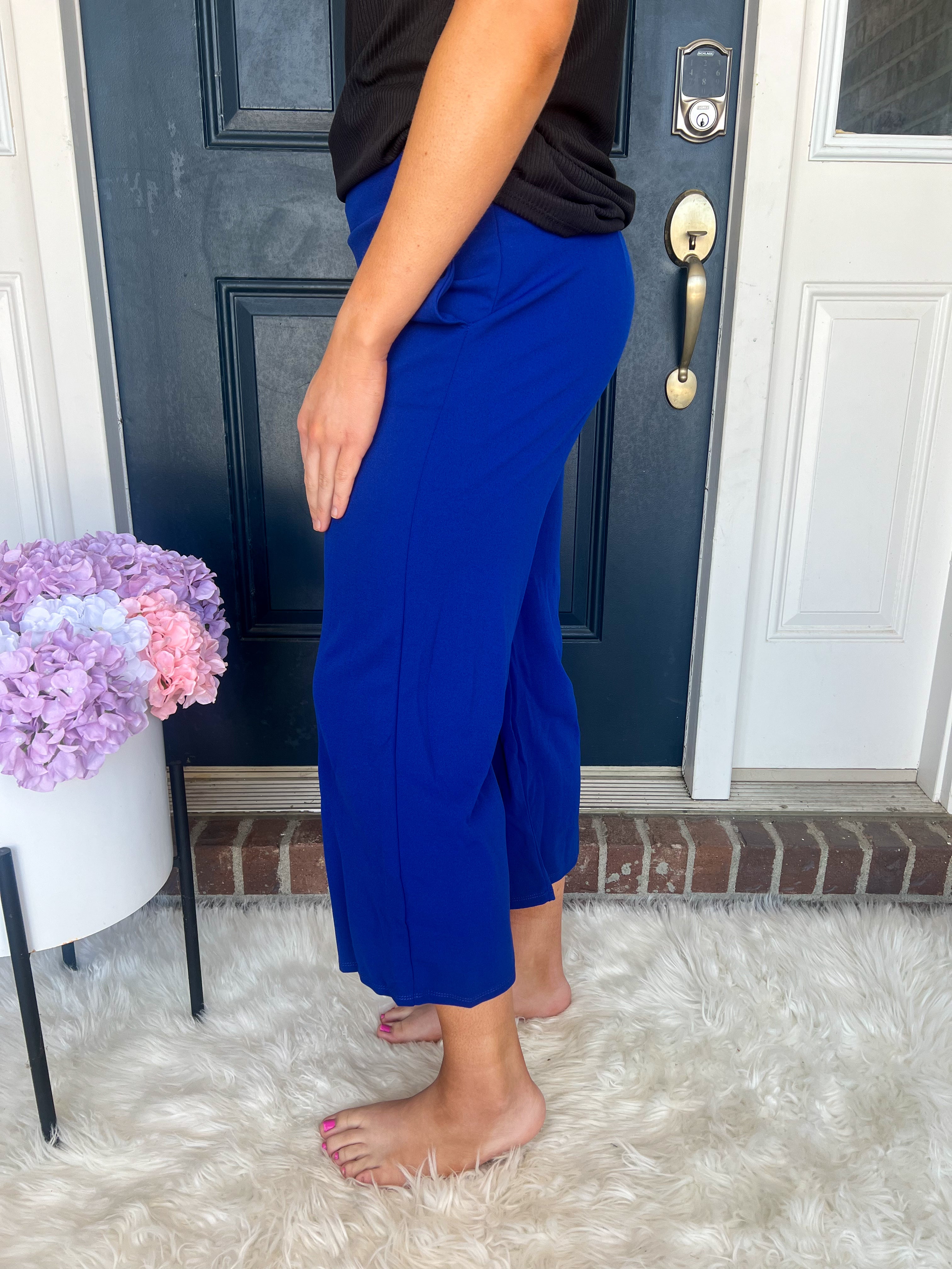 Lucy Wide Leg Stretchy Crop Pants - Royal Blue