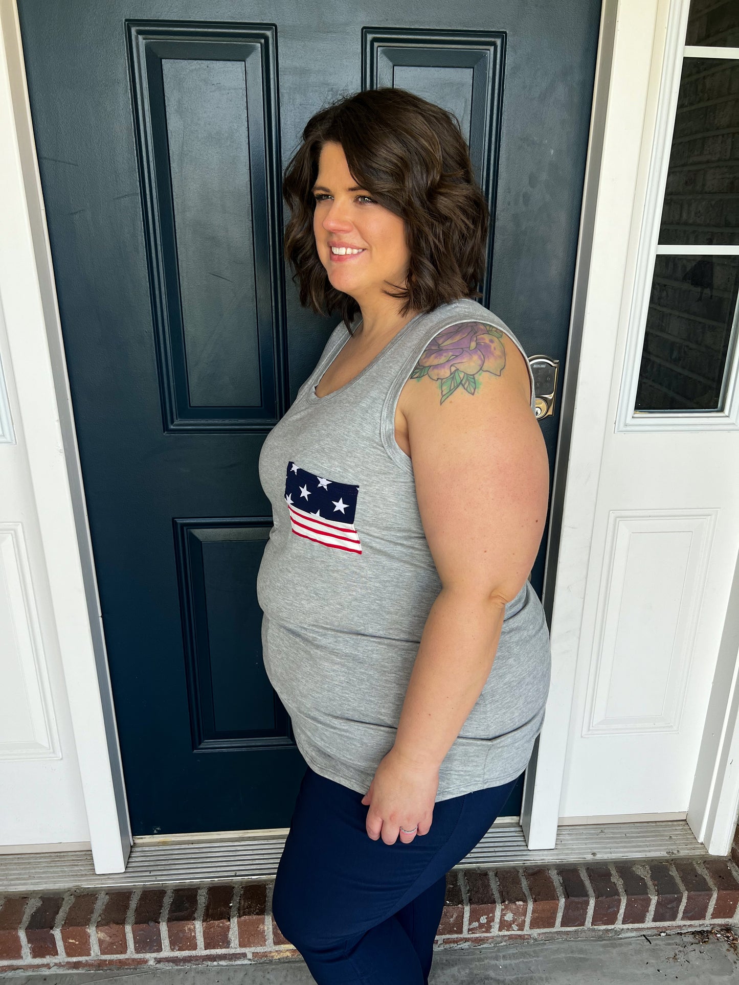 Gray with Stars and Stripes Pocket Tank Top