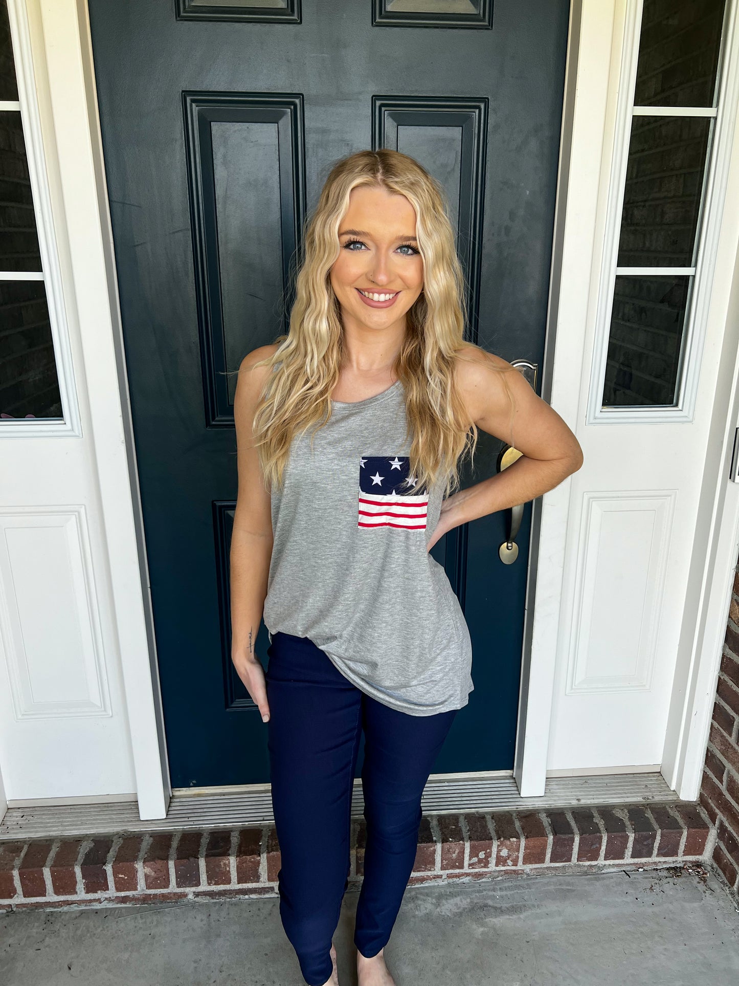 Gray with Stars and Stripes Pocket Tank Top