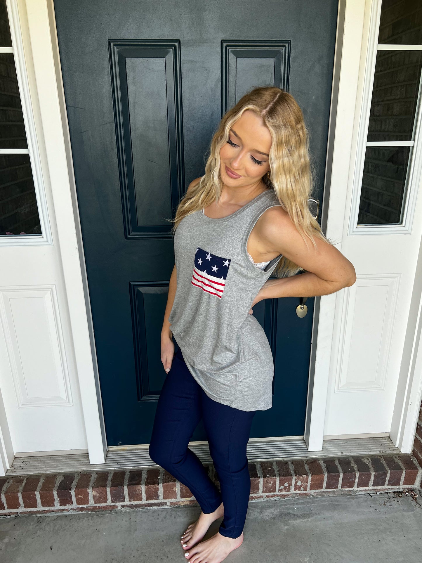 Gray with Stars and Stripes Pocket Tank Top