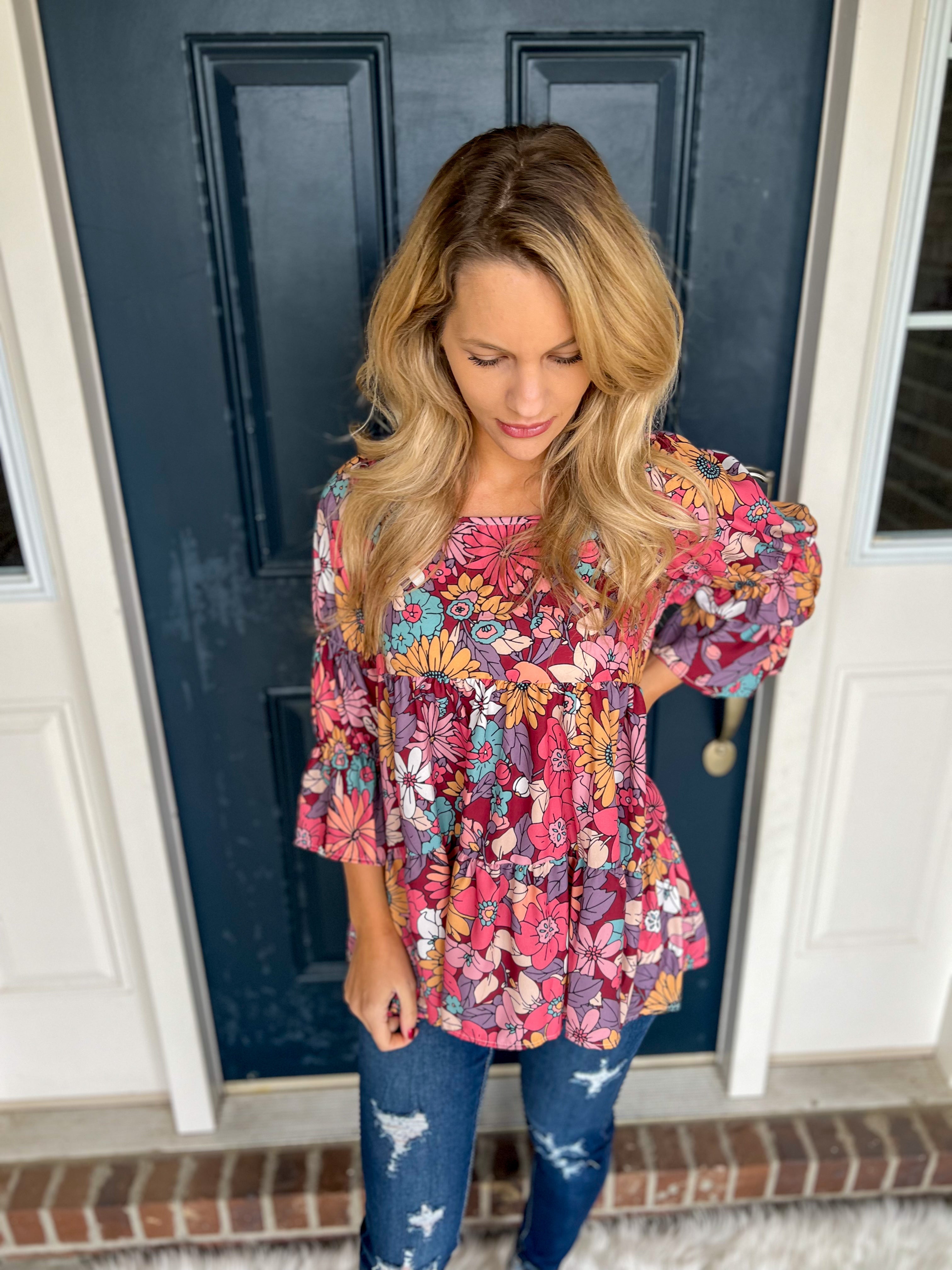 Waiting for You Floral Peasant Blouse