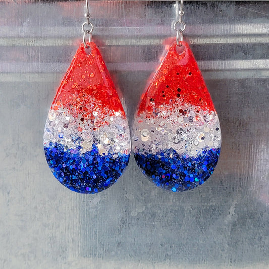 New! Red, White and Blue Glitter Earrings