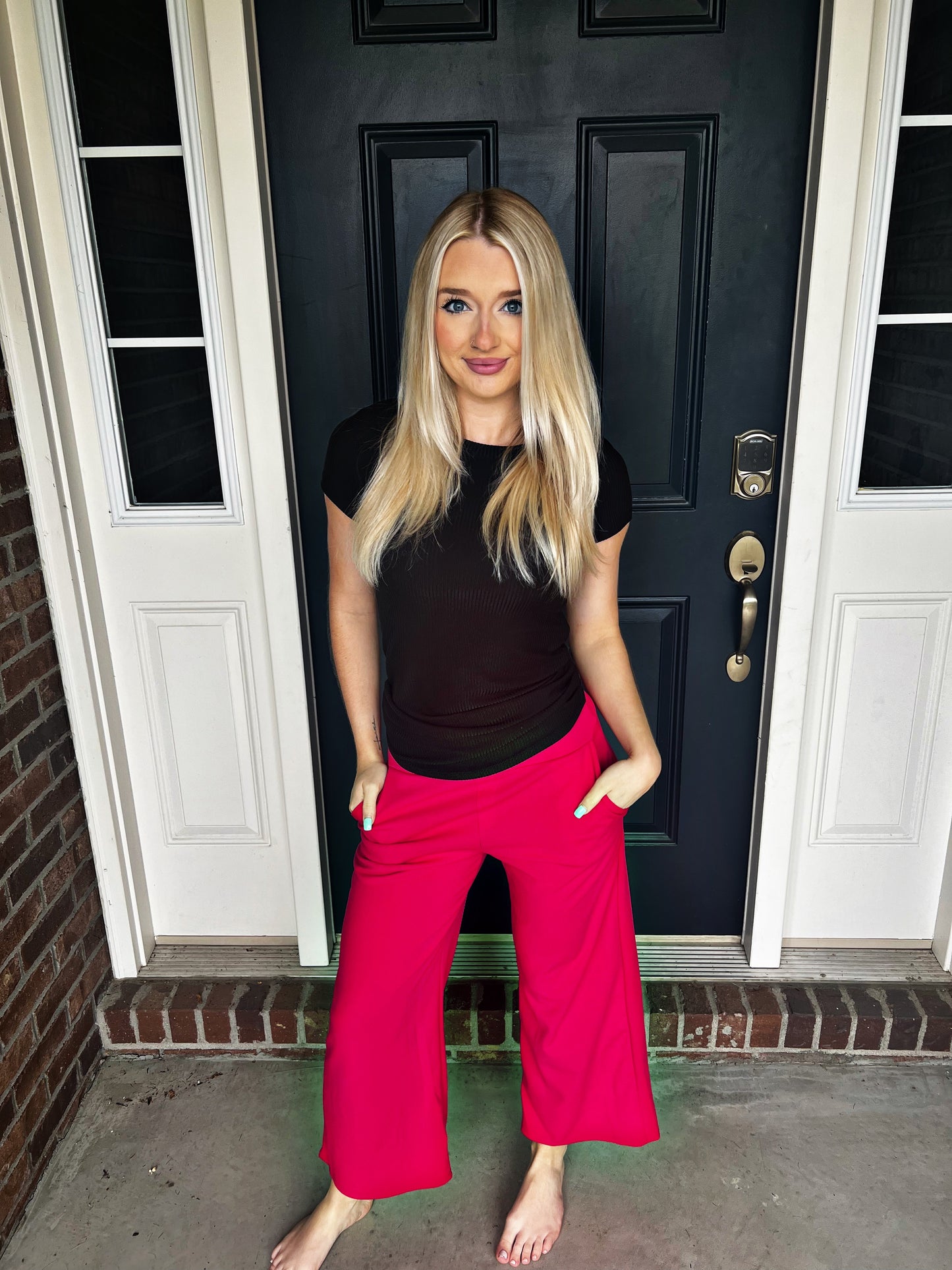 DOORBUSTER Lucy Wide Leg Stretchy Crop Pants - Hot Pink