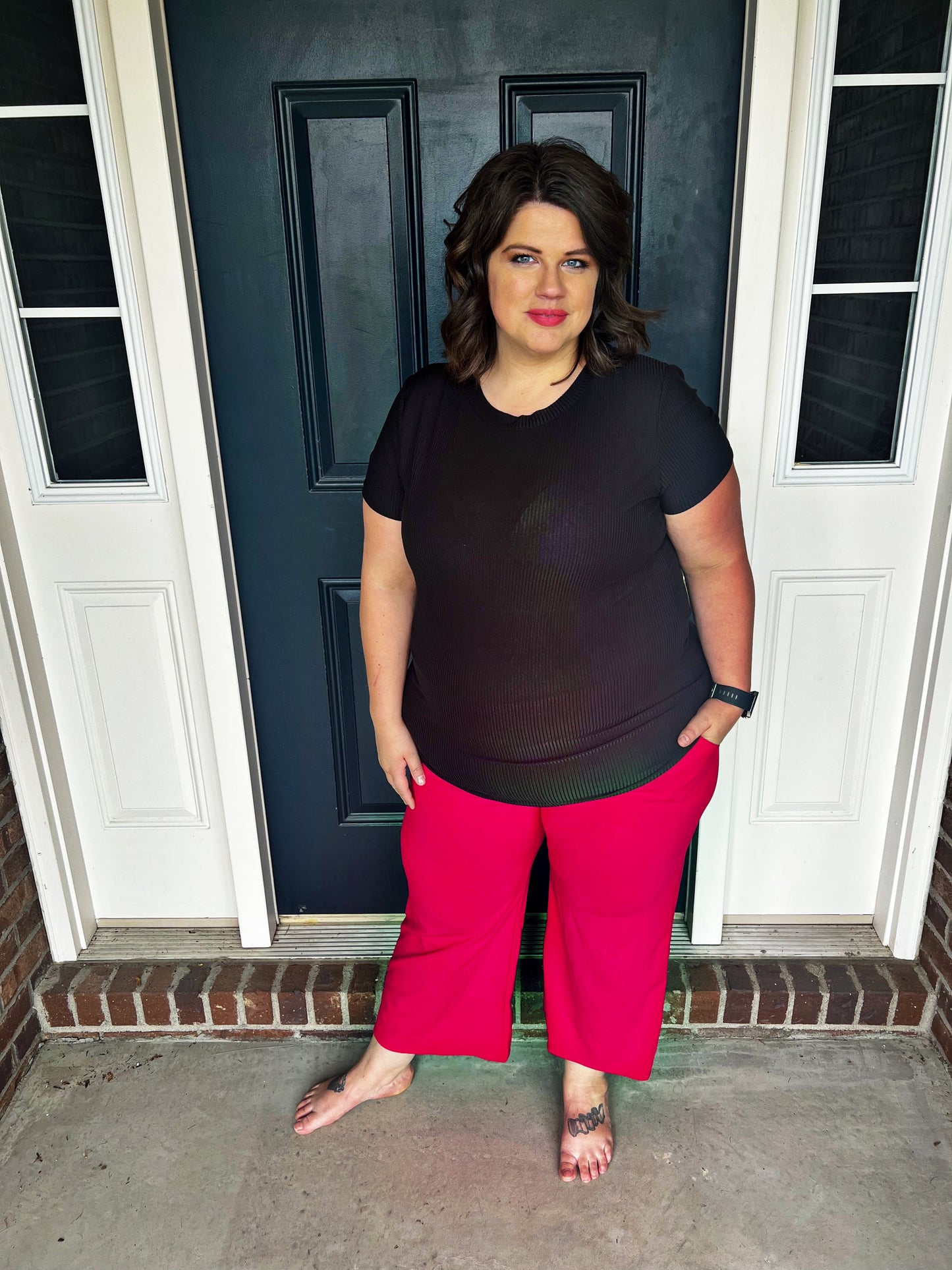 Claire Black Ribbed Top