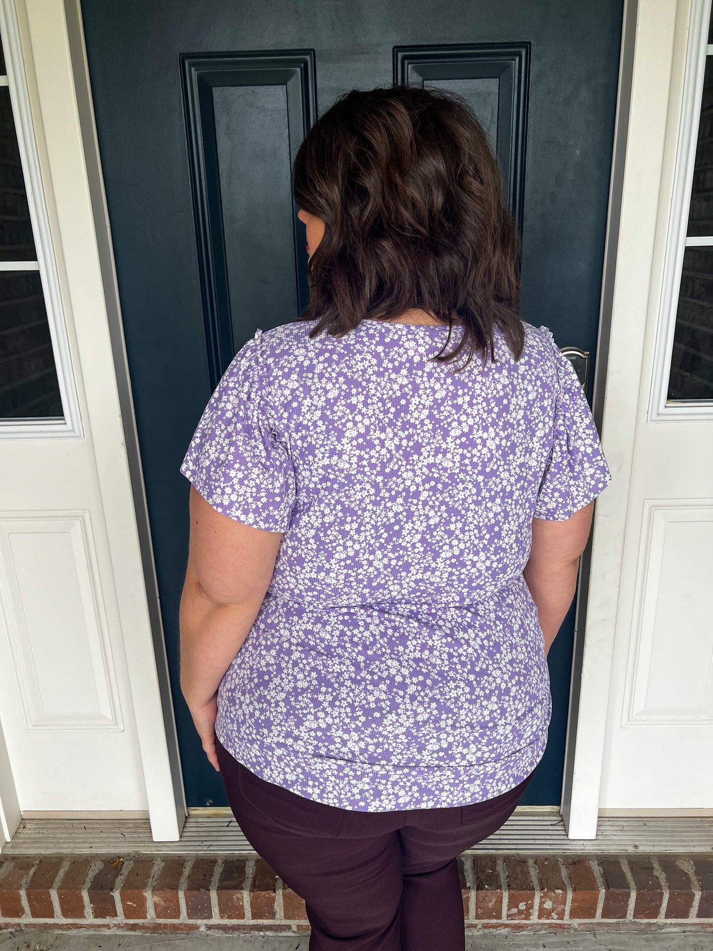Leah Ribbed Lavender Ruffle Sleeve Top