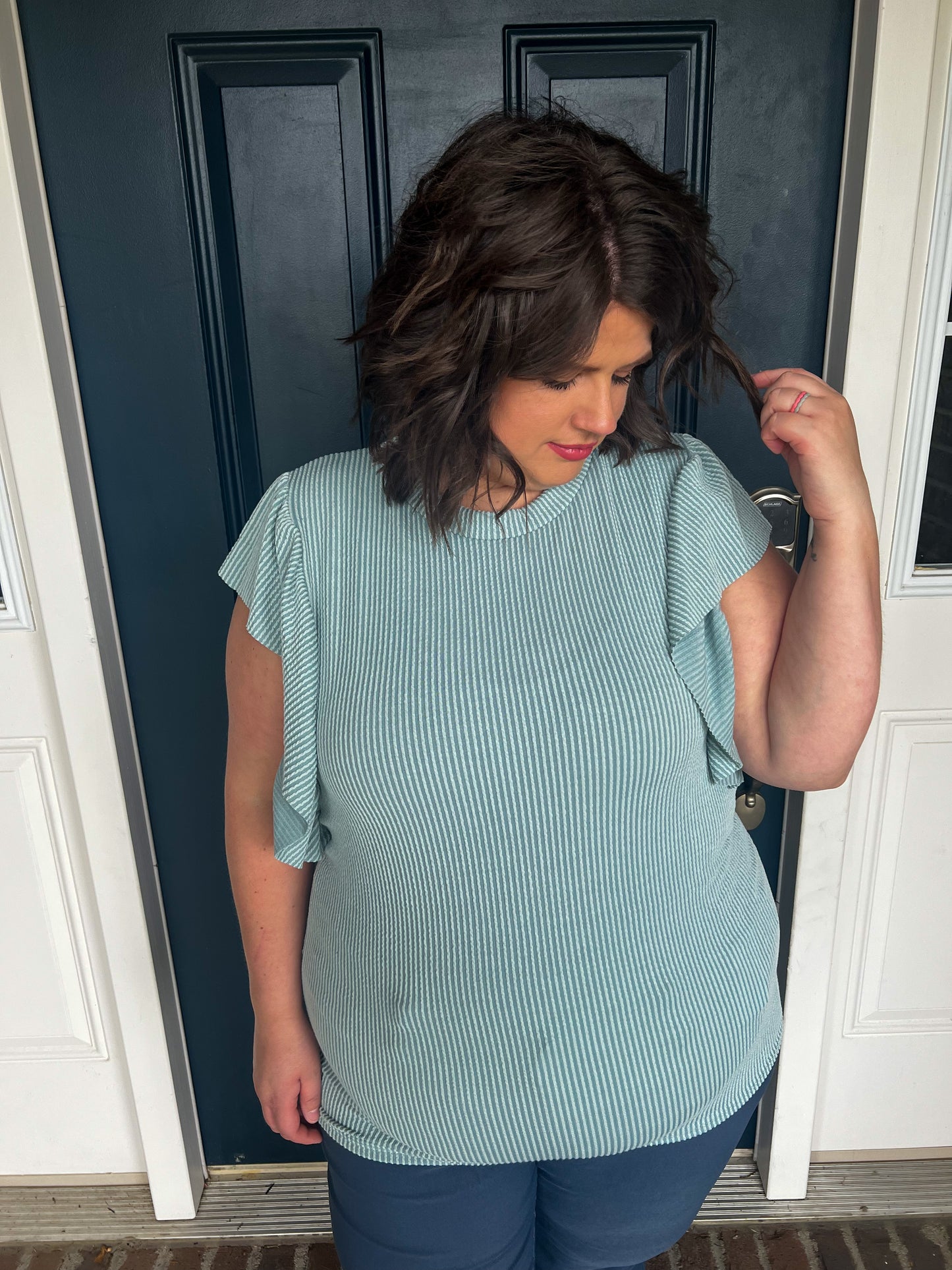 Ariel Blue Ruffle Sleeve Top