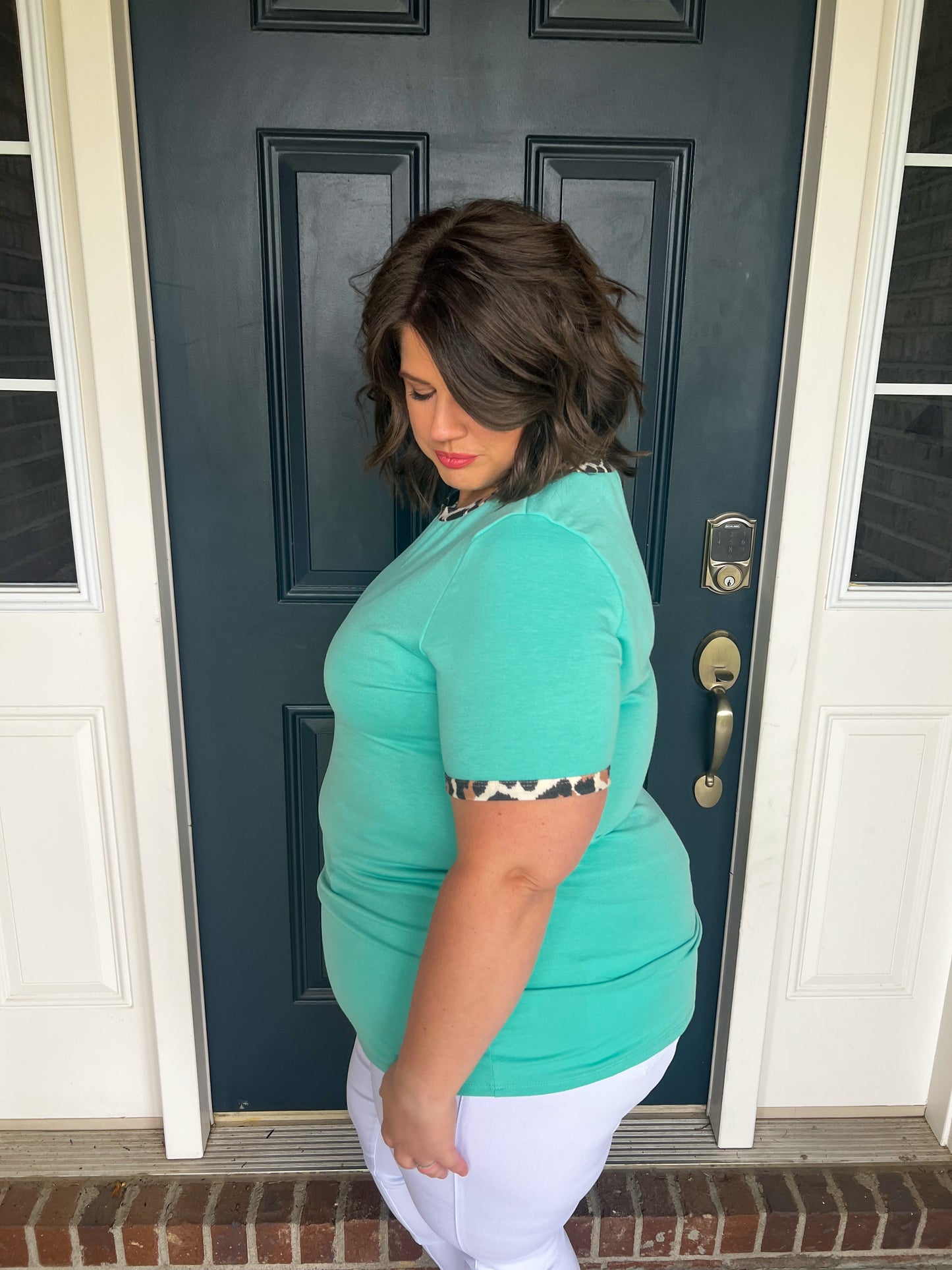 Turquoise with Leopard Accents Top