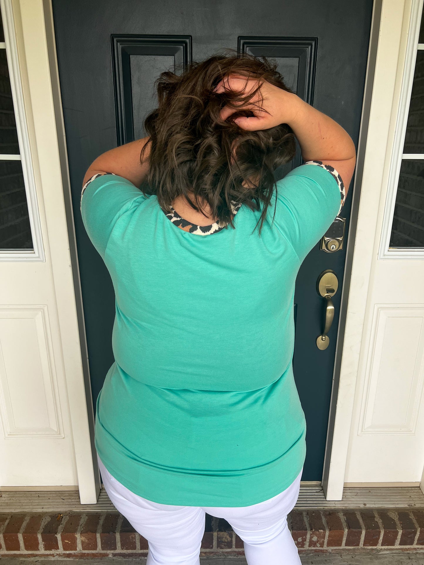 Turquoise with Leopard Accents Top