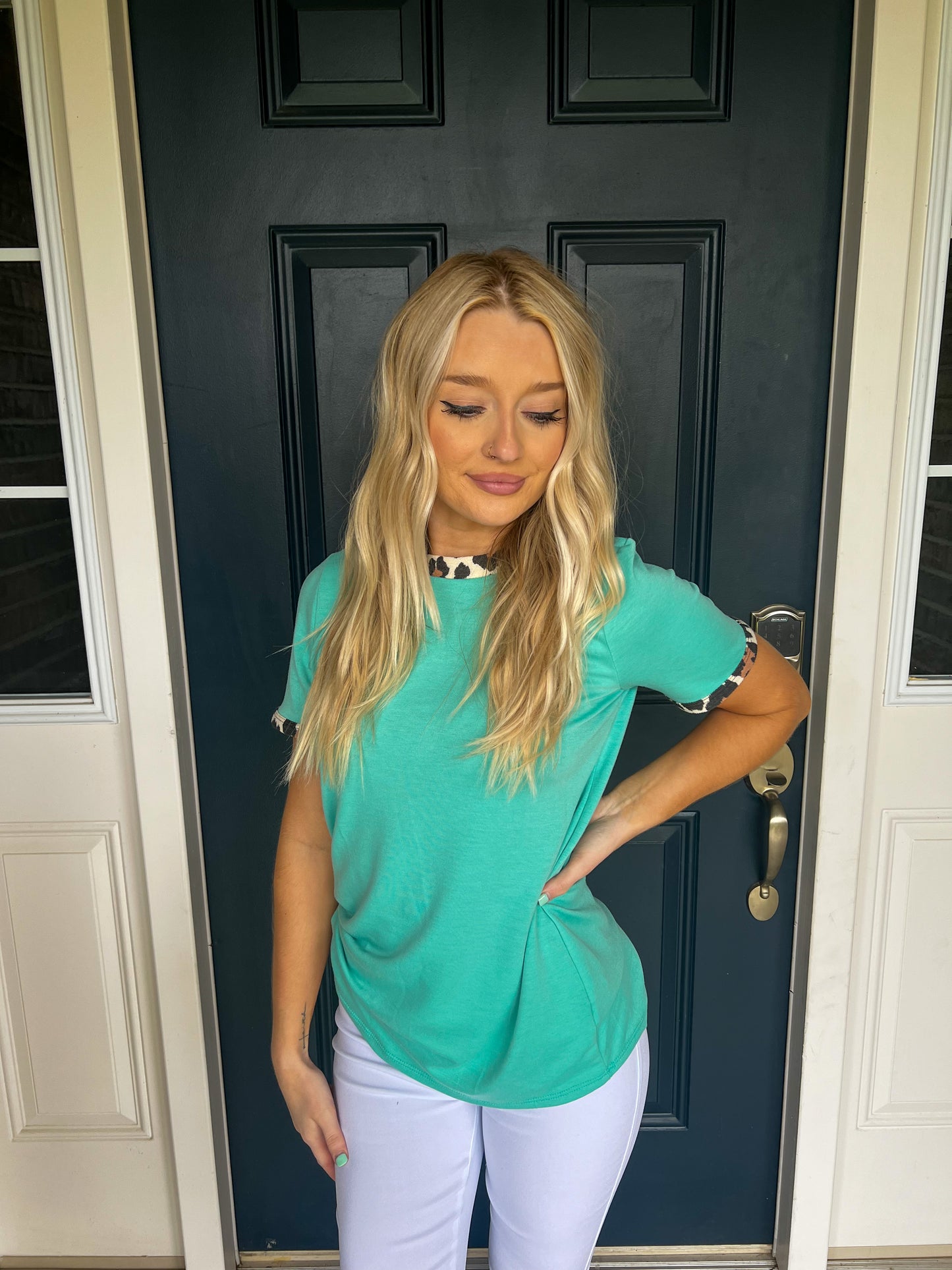 Turquoise with Leopard Accents Top