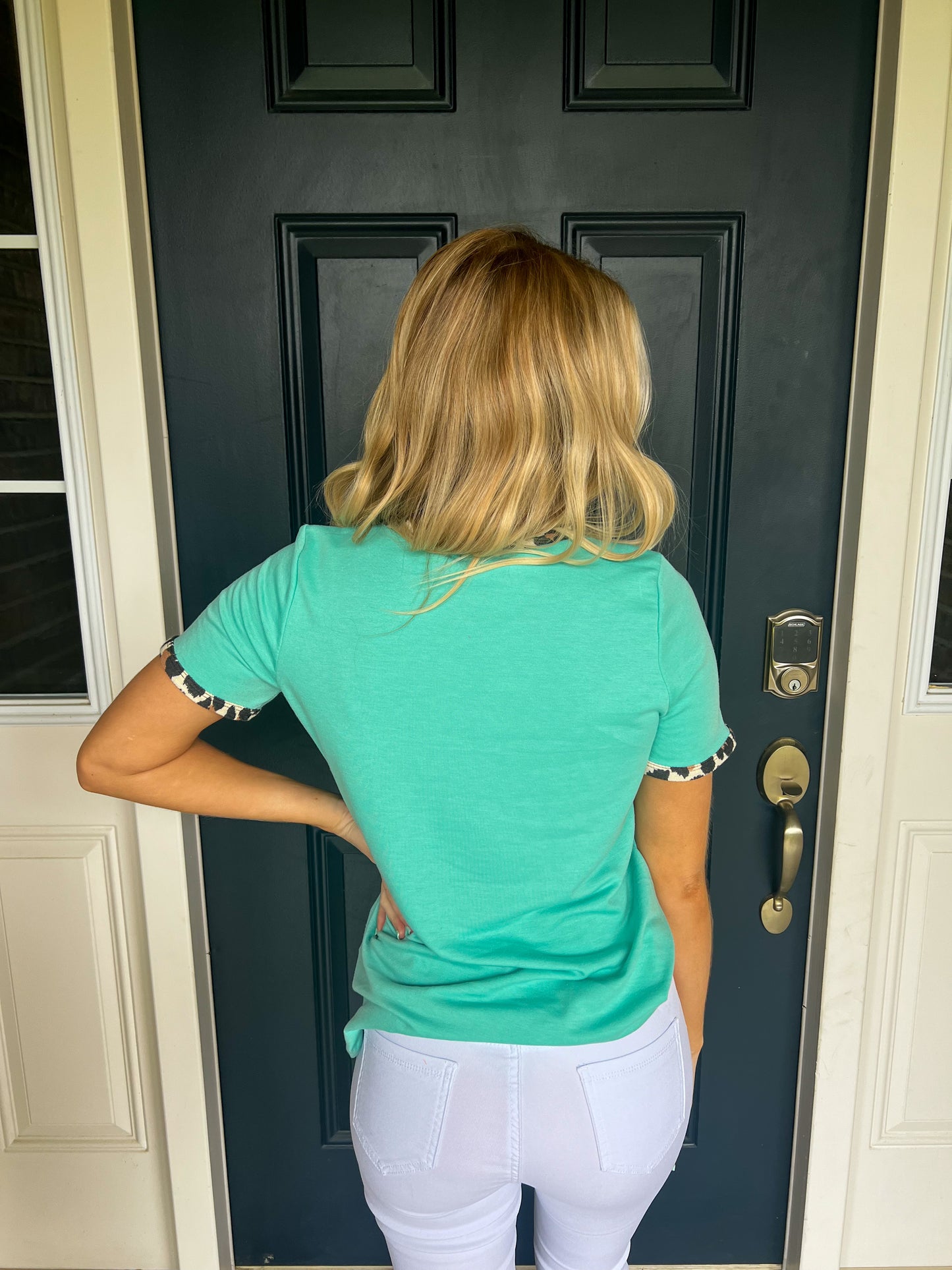 Turquoise with Leopard Accents Top