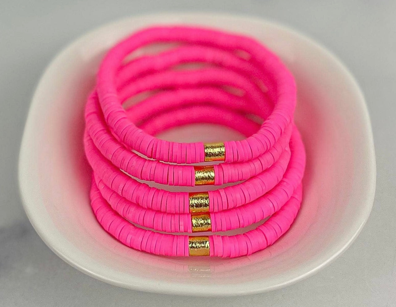Hot Pink Heishi Disc Bracelet
