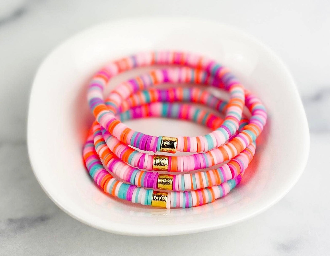 Colorful Pink Heishi Disc Bracelet