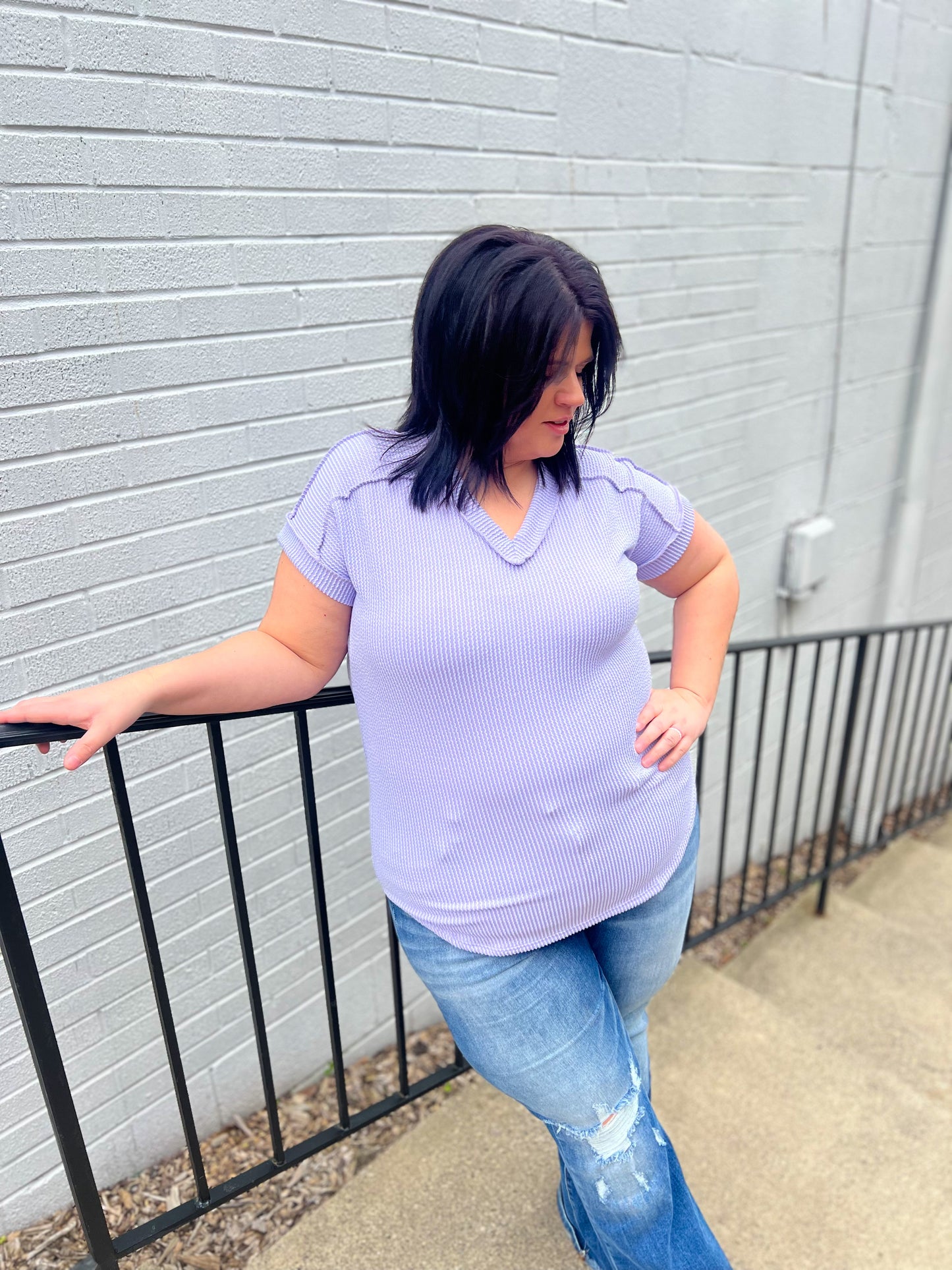 New! Lavender V-Neck Top