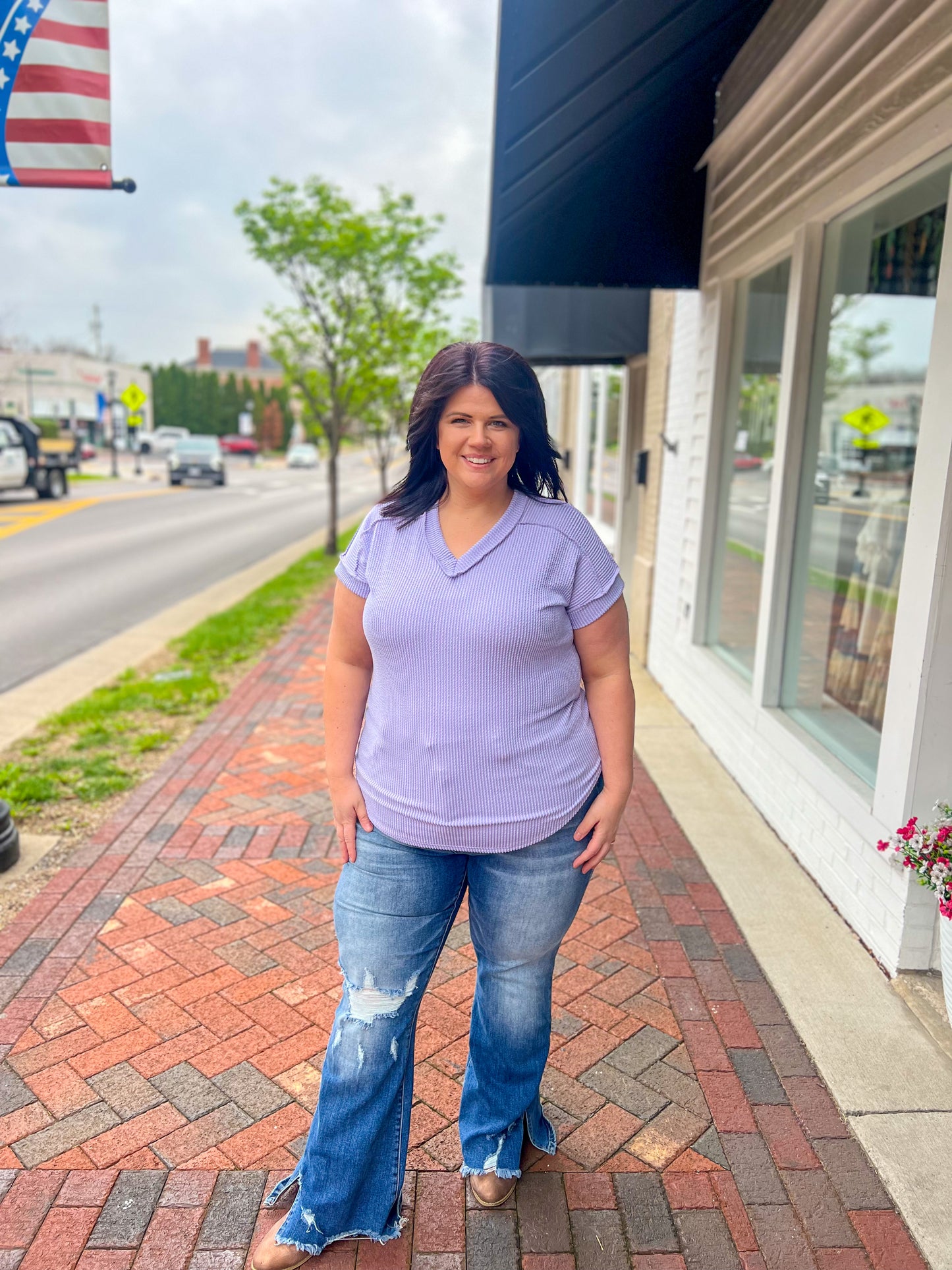 New! Lavender V-Neck Top