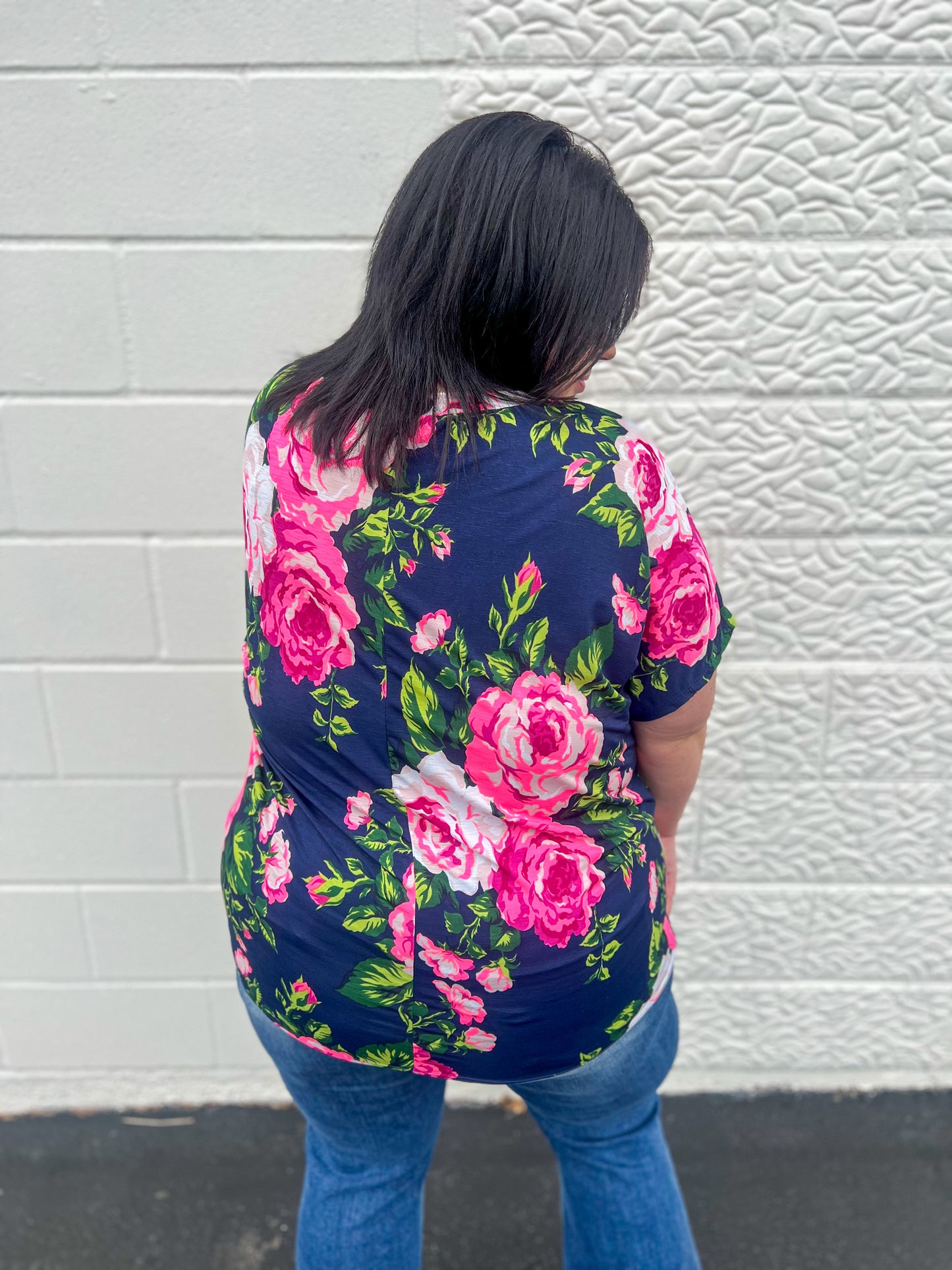 New! Navy Floral Dolman Sleeve Top