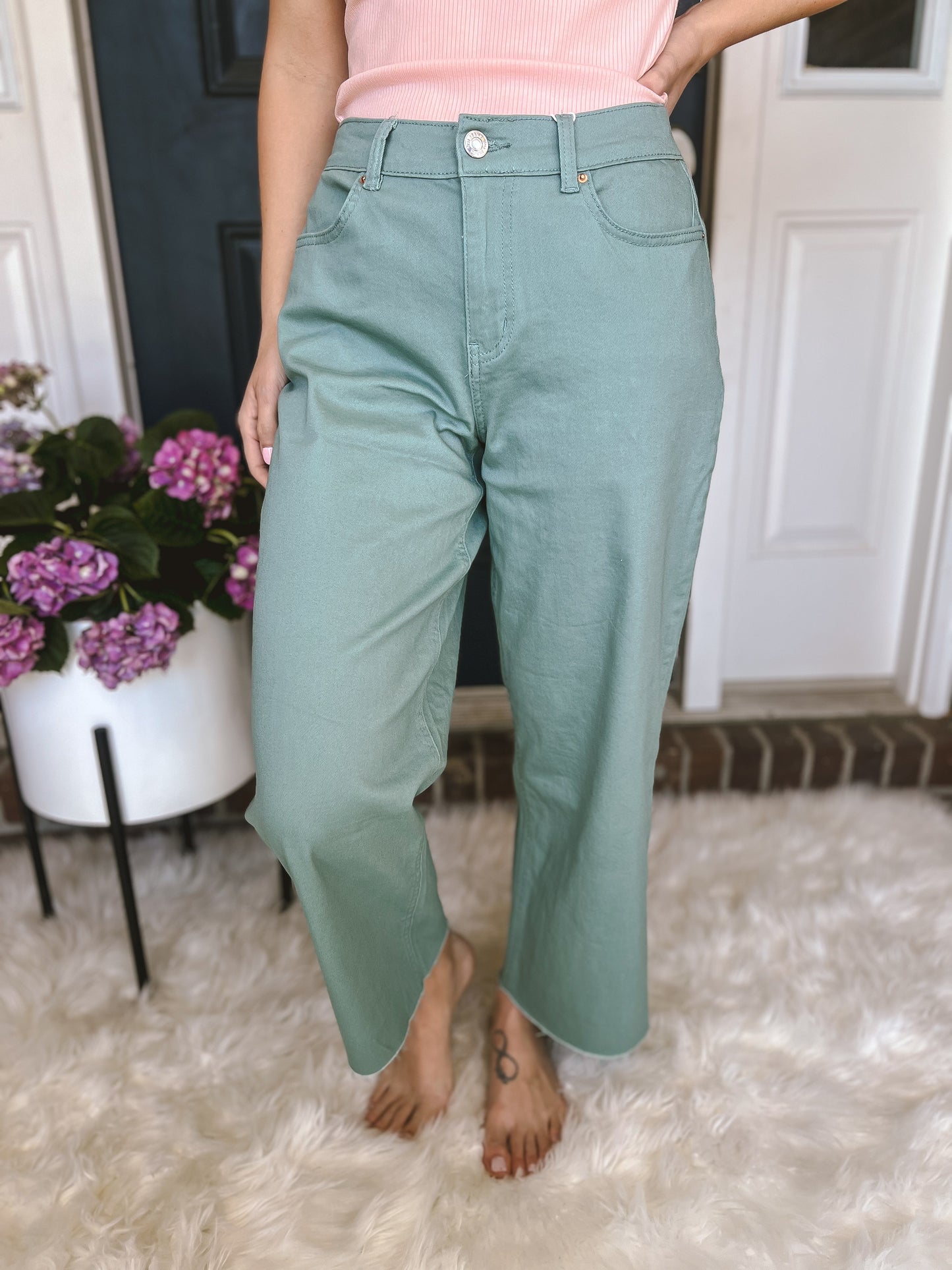 New! Jennifer Wide Leg Cropped Evergreen Pants