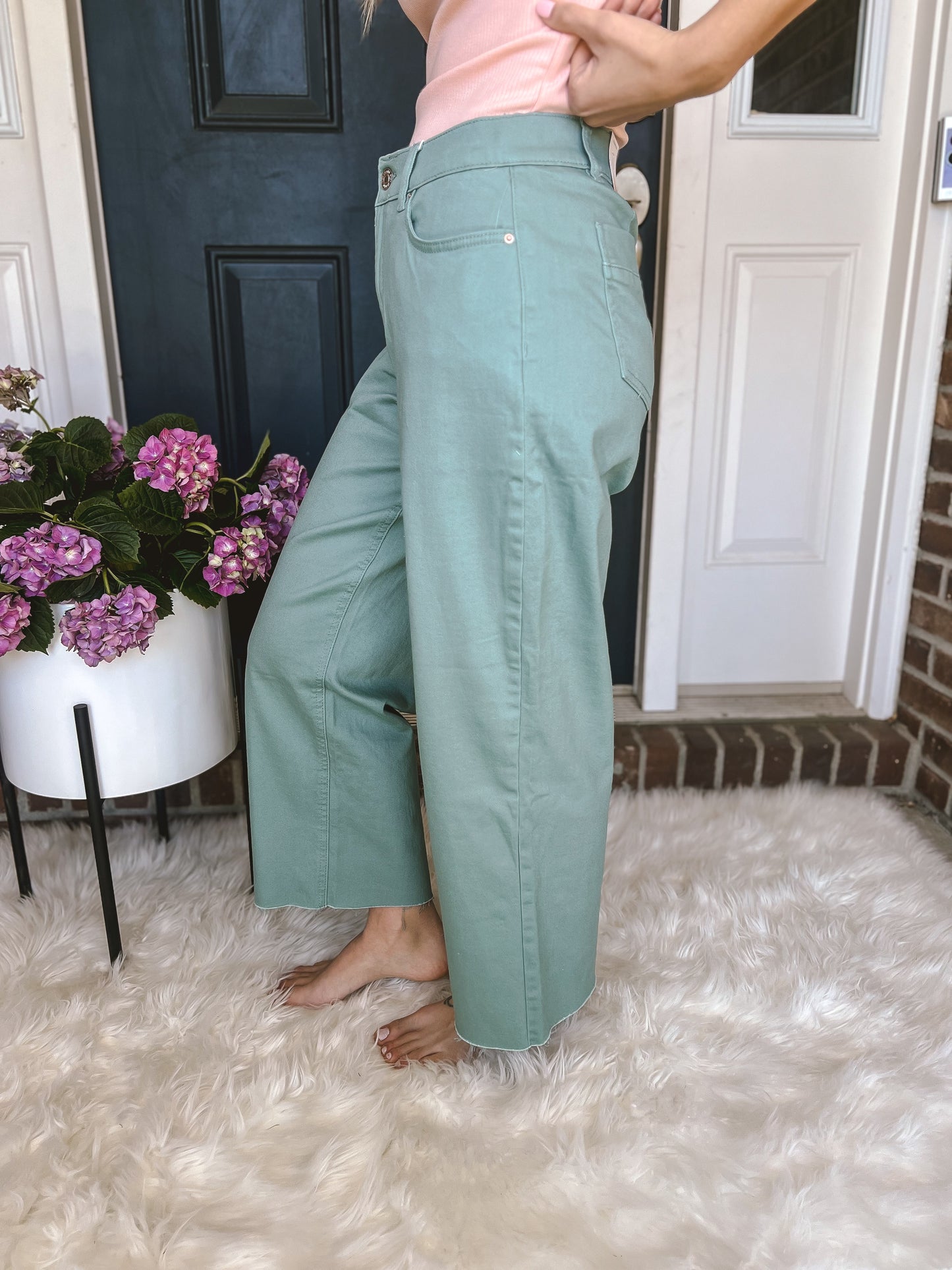 New! Jennifer Wide Leg Cropped Evergreen Pants