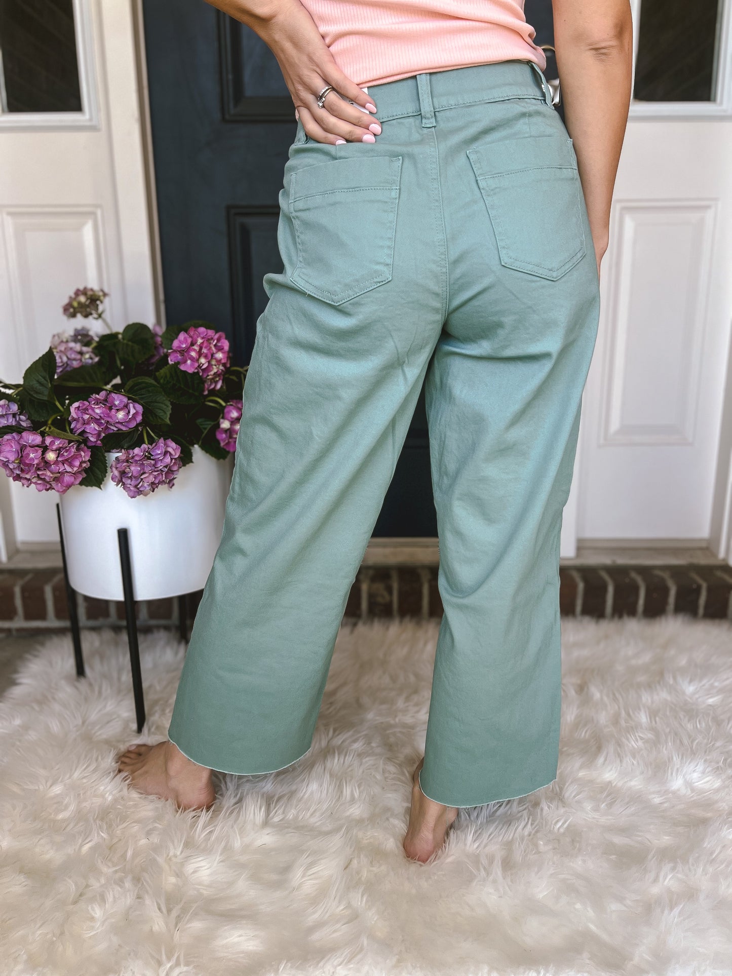 New! Jennifer Wide Leg Cropped Evergreen Pants