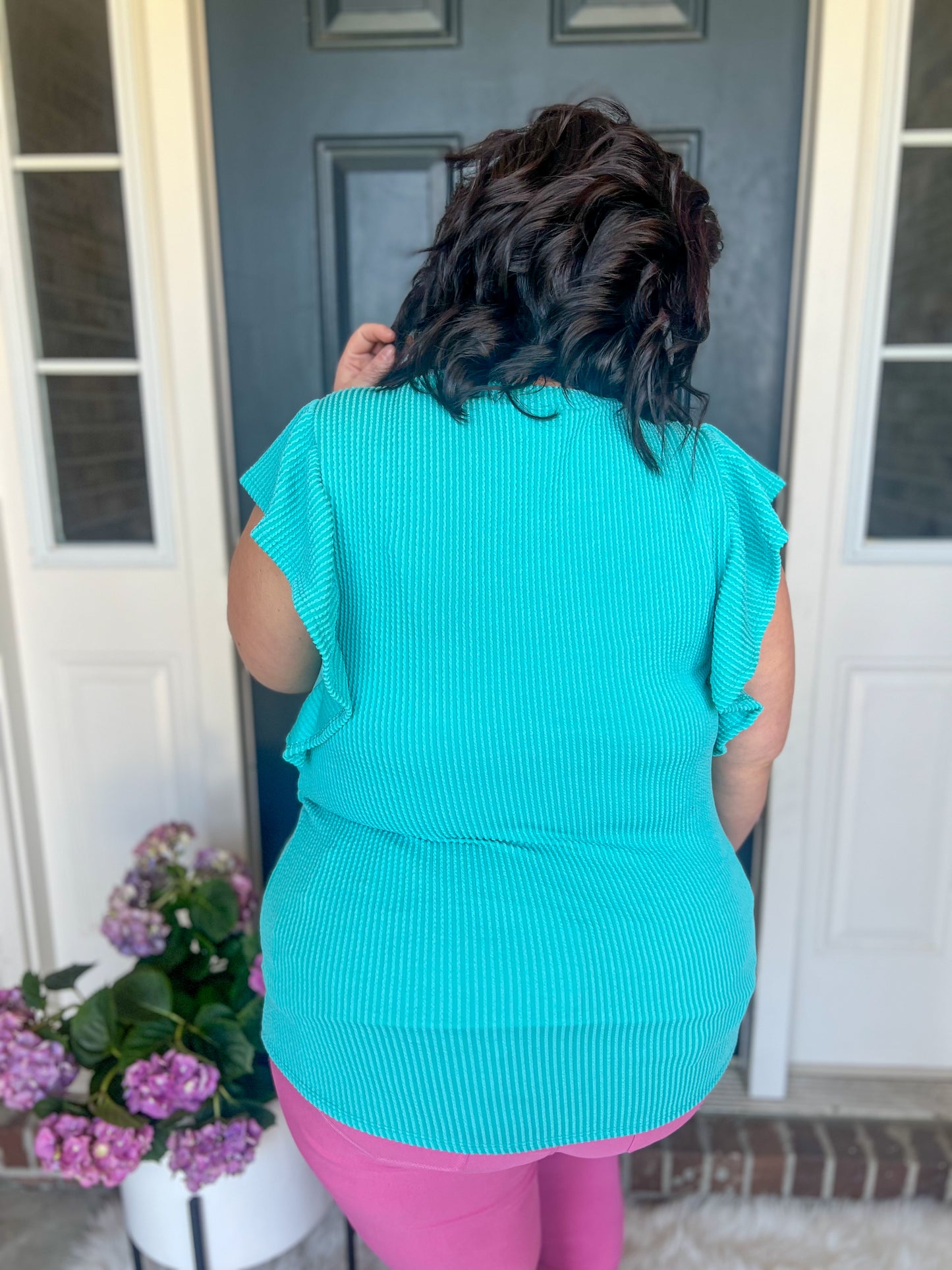 New! Ariel Turquoise Ruffle Sleeve Top