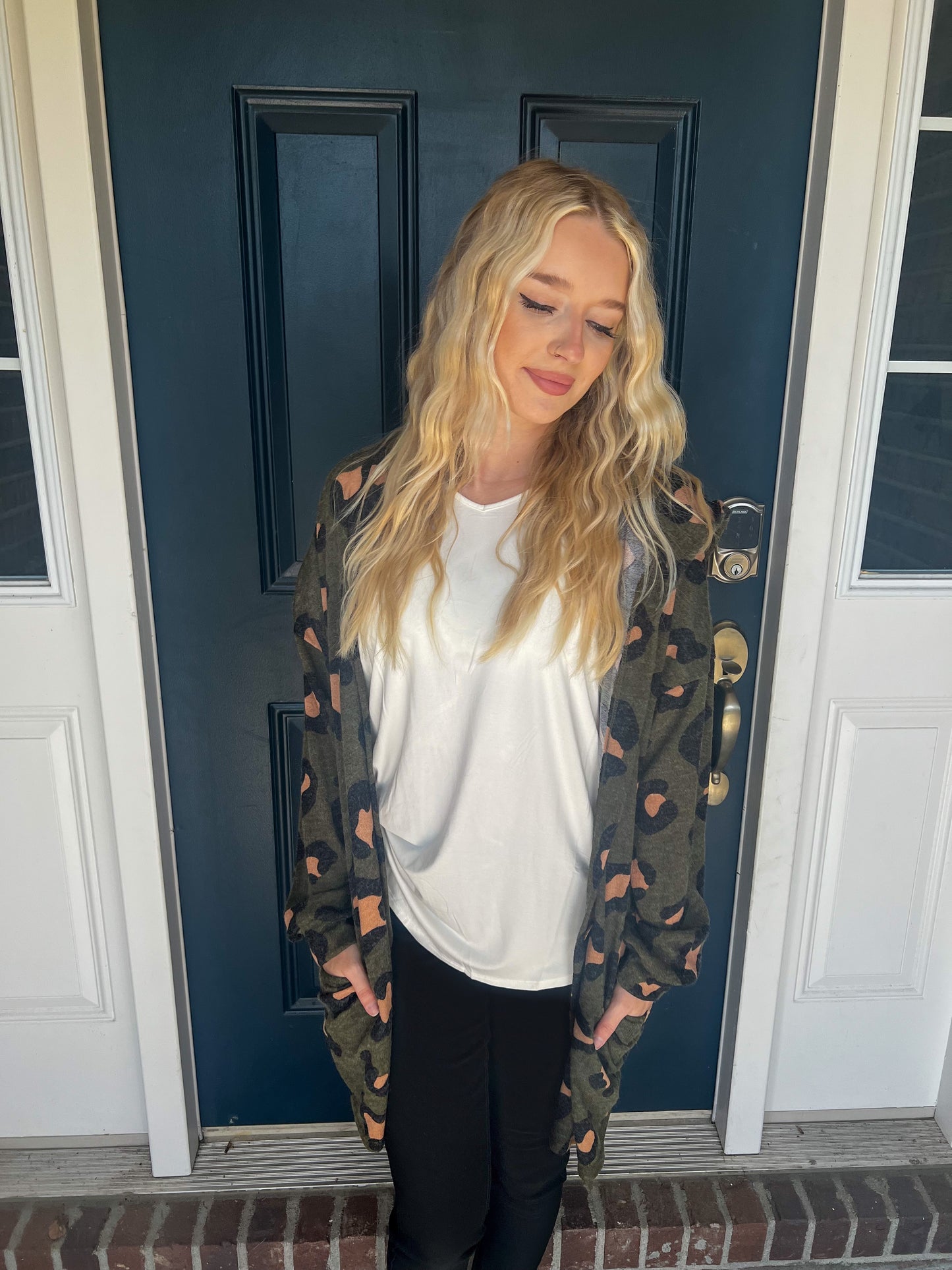 New! Olive Leopard Hooded Cardigan with Pockets