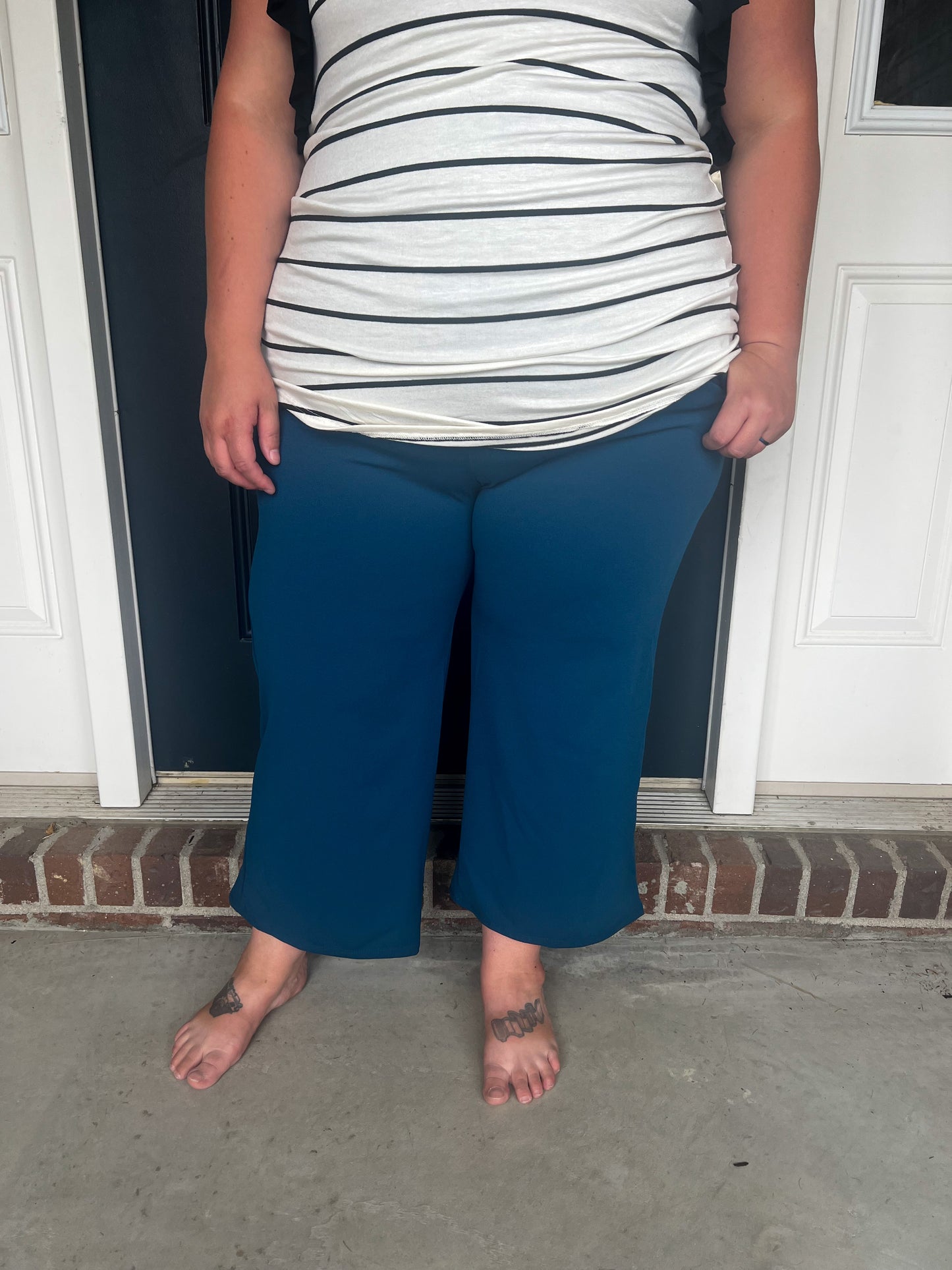 Lucy Wide Leg Stretchy Crop Pants - Teal