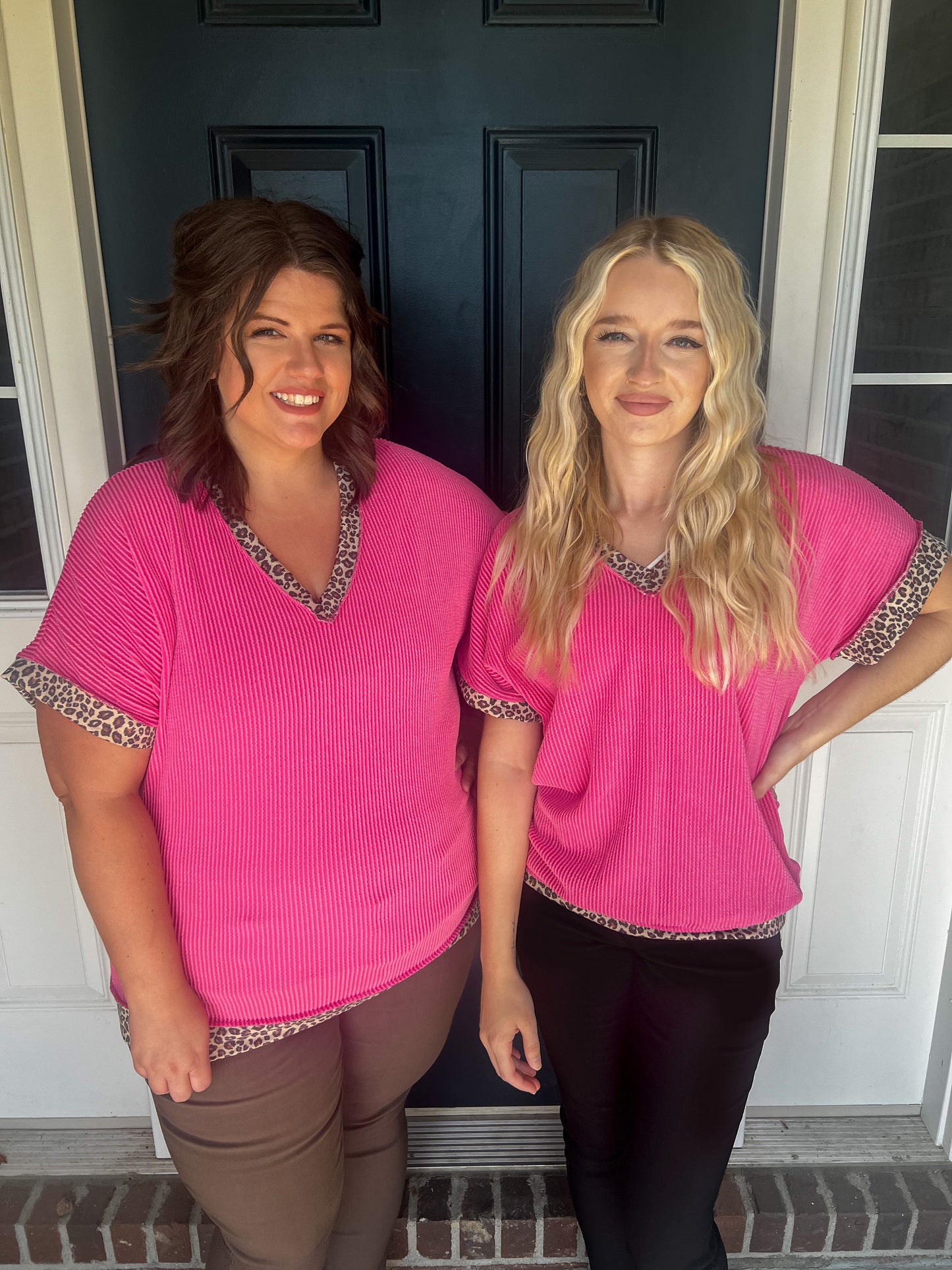 Mila Corded Fuchsia with Leopard Trim Top