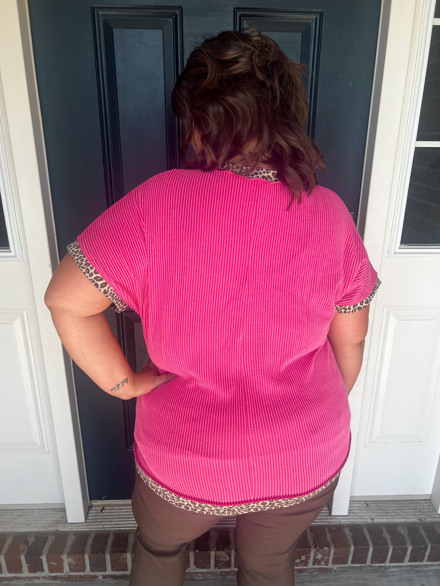 Mila Corded Fuchsia with Leopard Trim Top