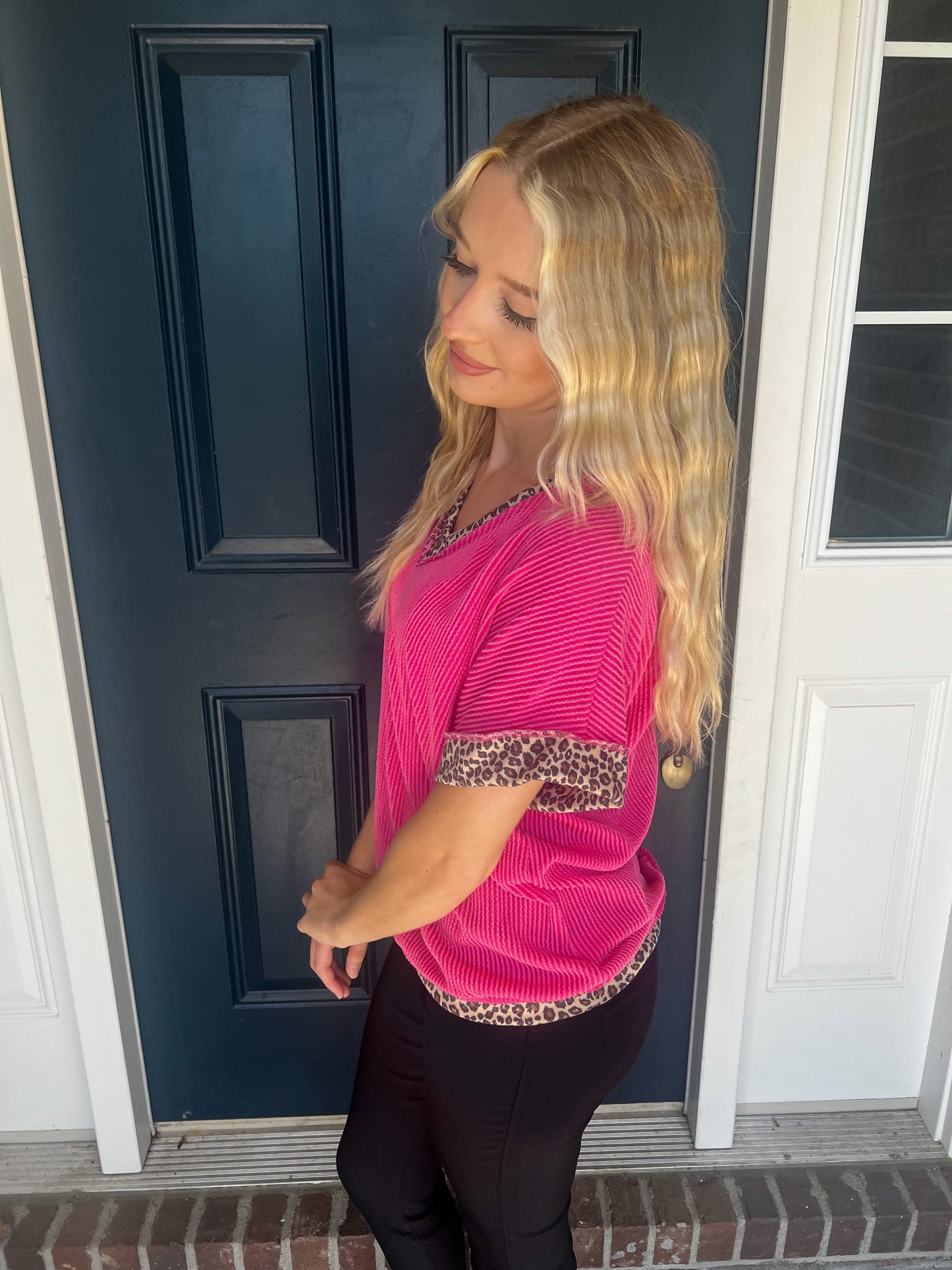 Mila Corded Fuchsia with Leopard Trim Top
