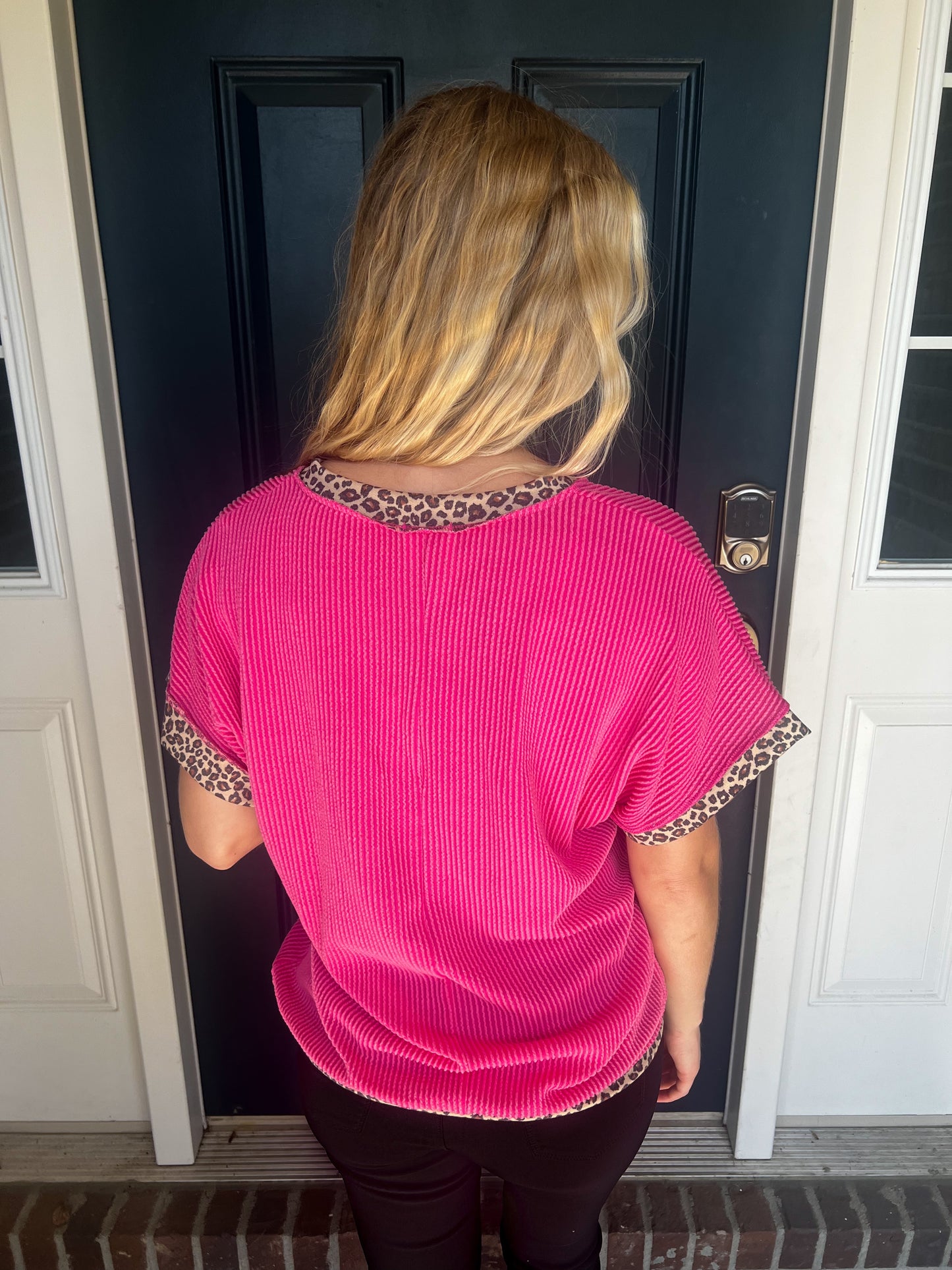 Mila Corded Fuchsia with Leopard Trim Top