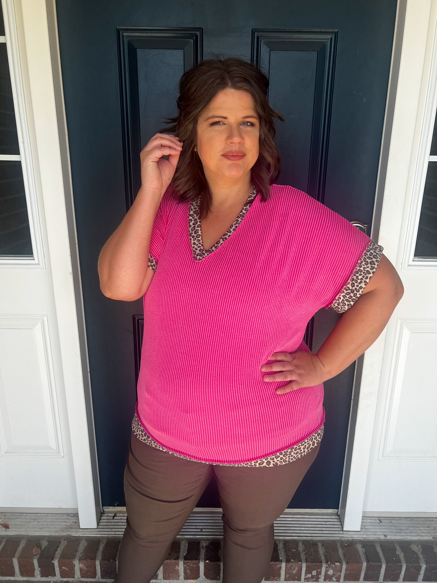 Mila Corded Fuchsia with Leopard Trim Top