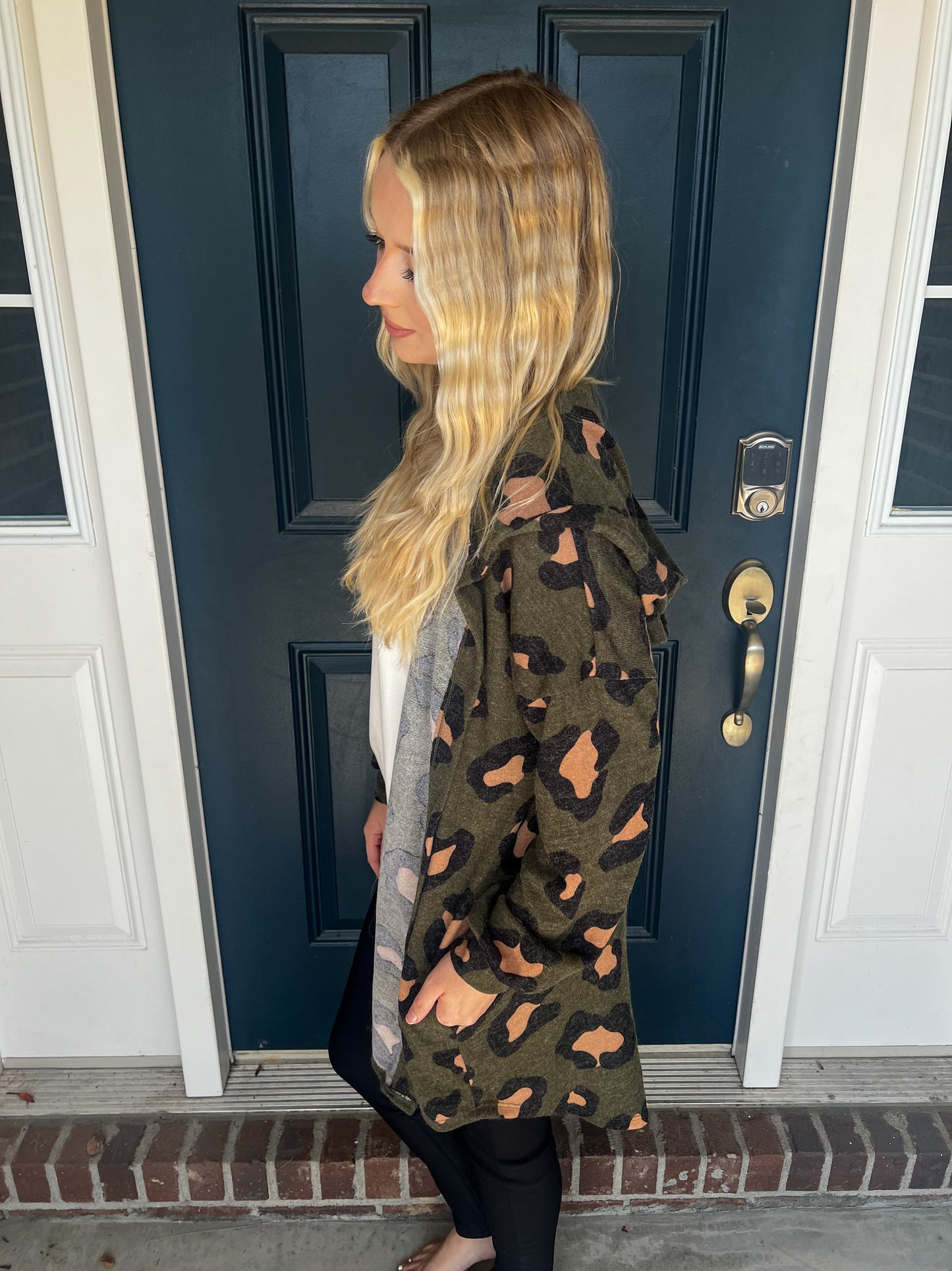 New! Olive Leopard Hooded Cardigan with Pockets