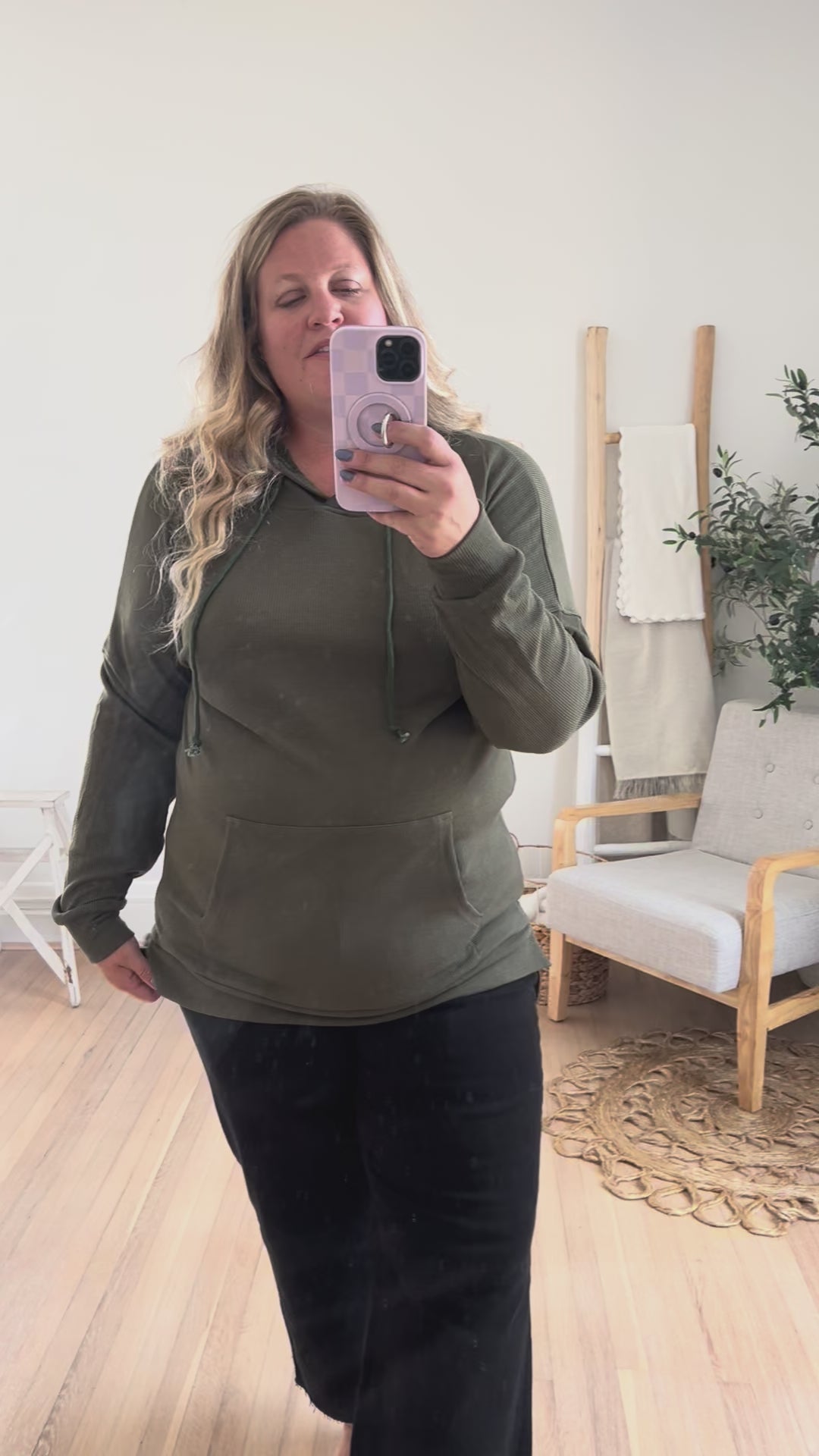 Kacey Ribbed Hoodie - Olive